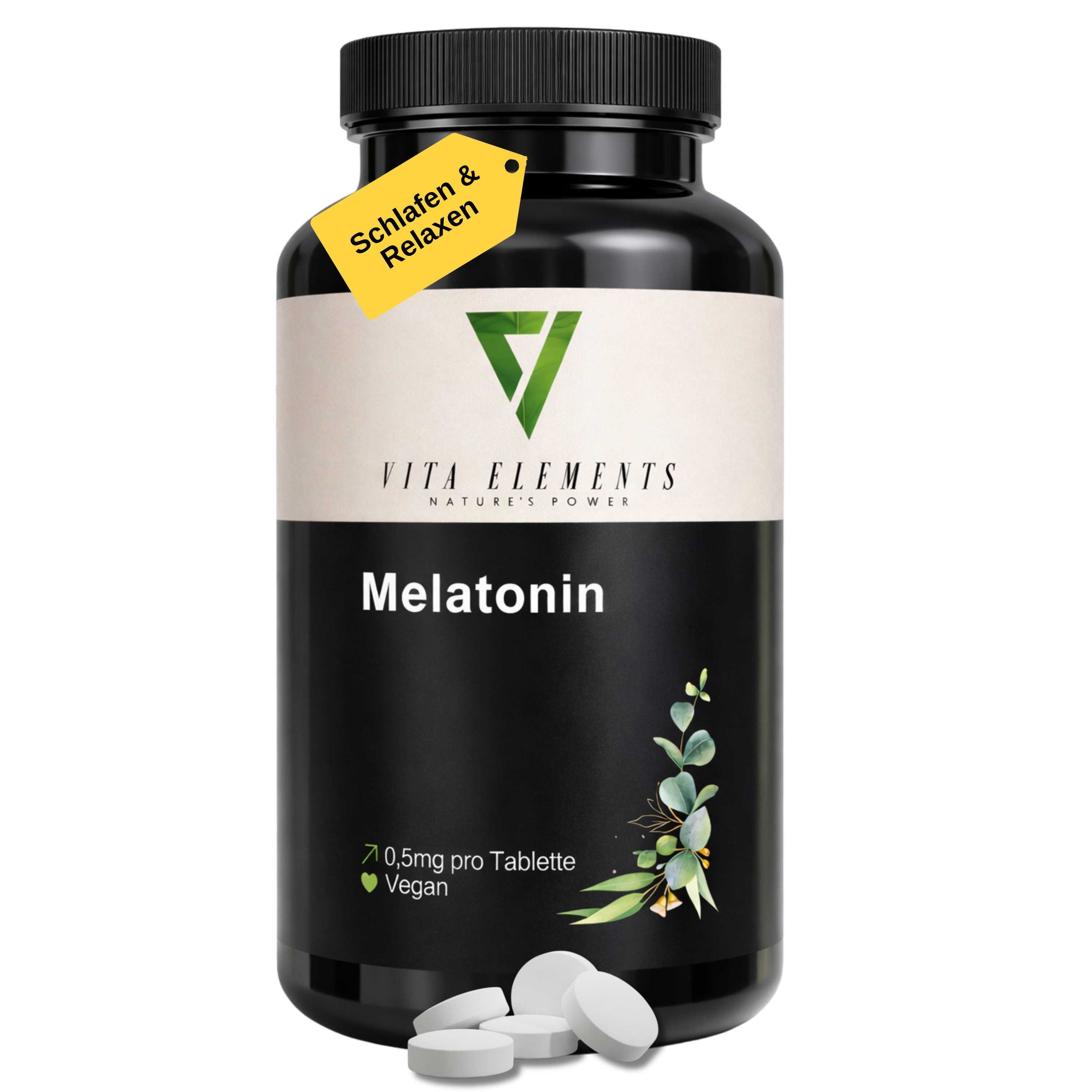 Vita Elements Melatonin Tabletten, 365 St., Vegan Frei von Gentechnik Ohne unnötige Zusätze Laborgeprüft