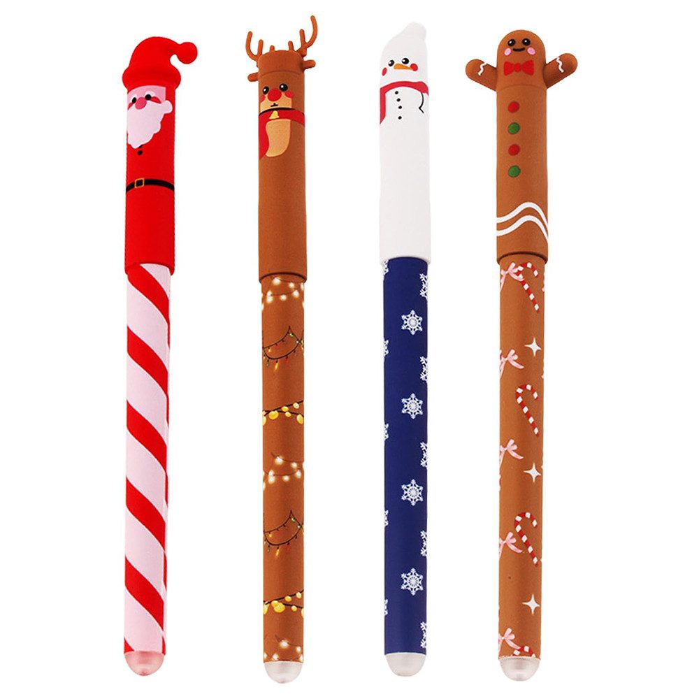 CLTYQ Kugelschreiber Radierbarer 0.4mm Schwarz Kugelschreiber,Weihnachtsstiftemit Tierkopf, (4-tlg), Neue Weihnachtsstifte, Kawaii Schreibwaren für Kinder, Schüler