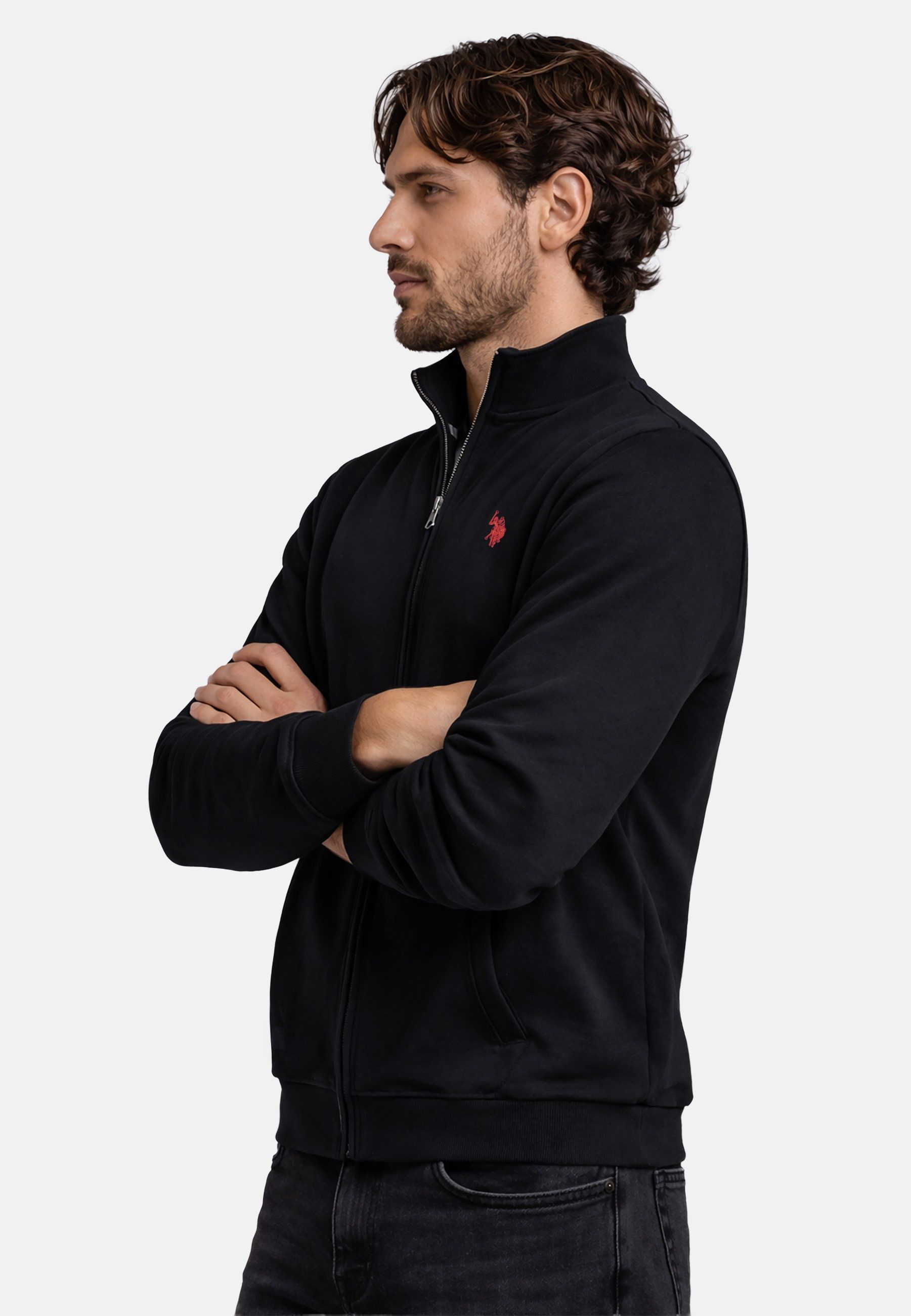 U.S. Polo Assn. Sweatjacke USBraady – Herren Jacke mit Stehkragen Sportlicher Stehkragen, Reißverschluss, seitliche Taschen