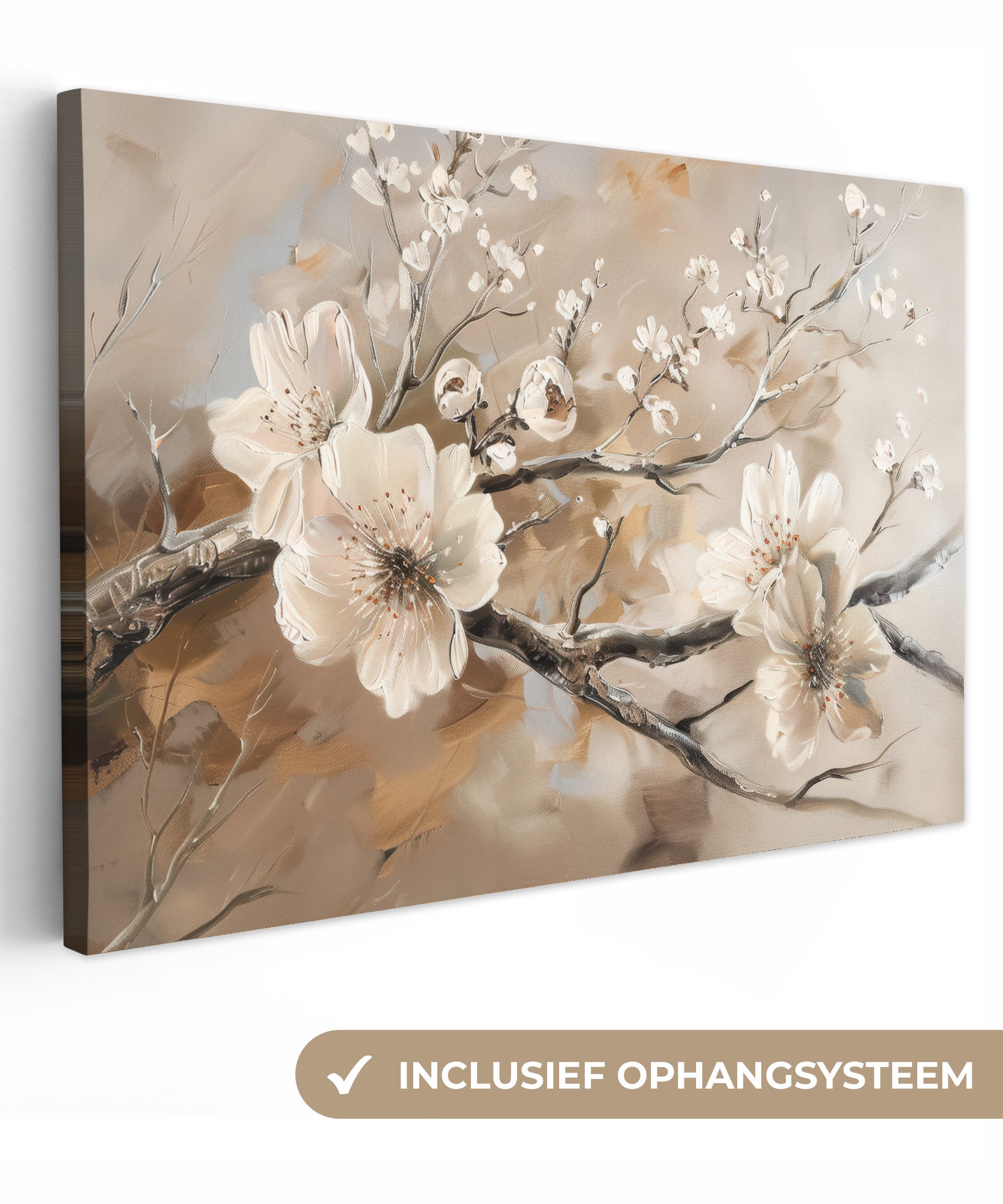 OneMillionCanvasses® Leinwandbild Blumen - Natur - Weiß - Blüte - Abstrakt, Fotodruck (1 St), Leinwand Bilder Klein, Wand Dekoration Aesthetic 30x20 cm