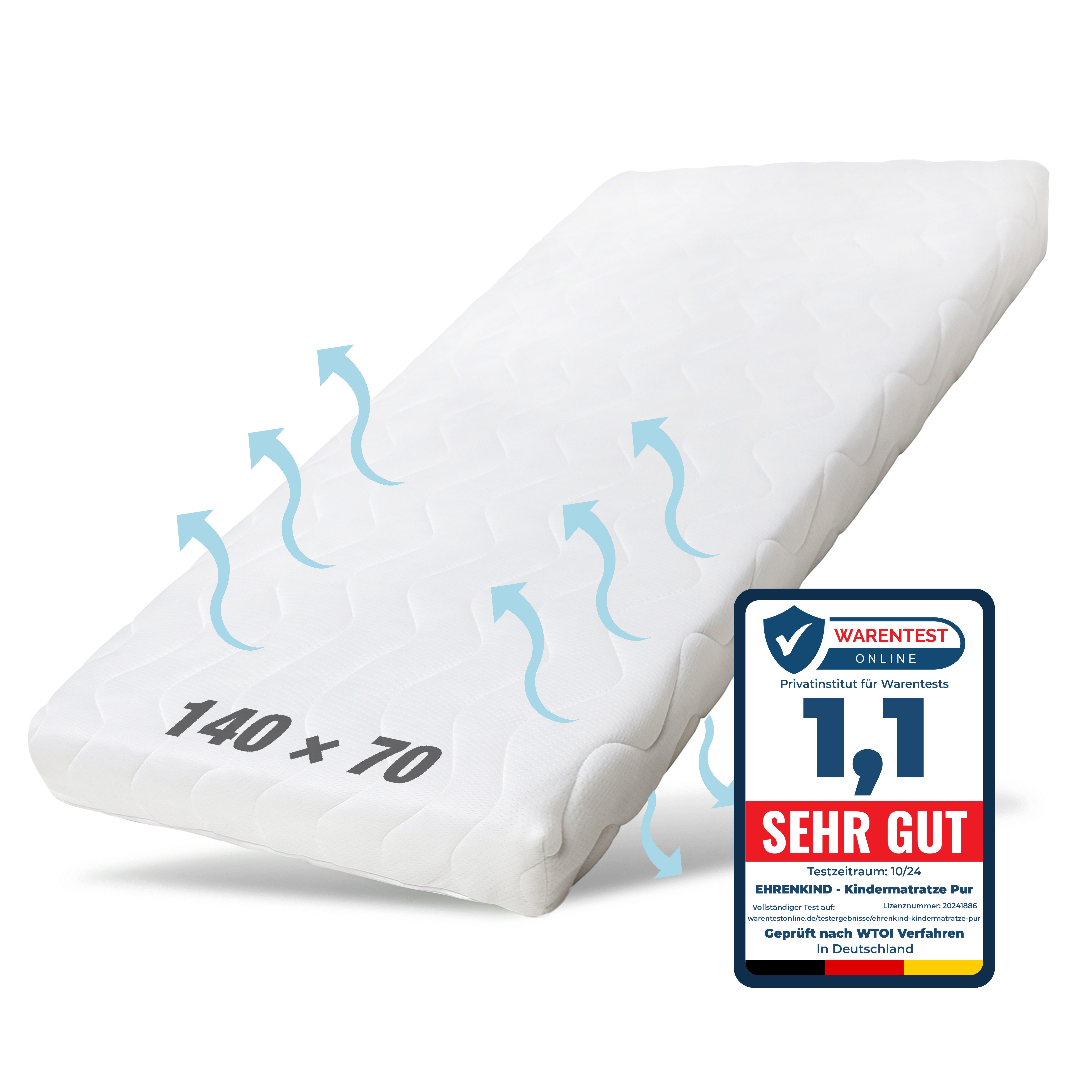 Babymatratze Pur, Babymatratze für Babybett, Baby Matratze, Ehrenkind, 9 cm hoch, (gratis Versand, Härtegrad (Weich - Mittelweich), Belastbarkeit: 30kg