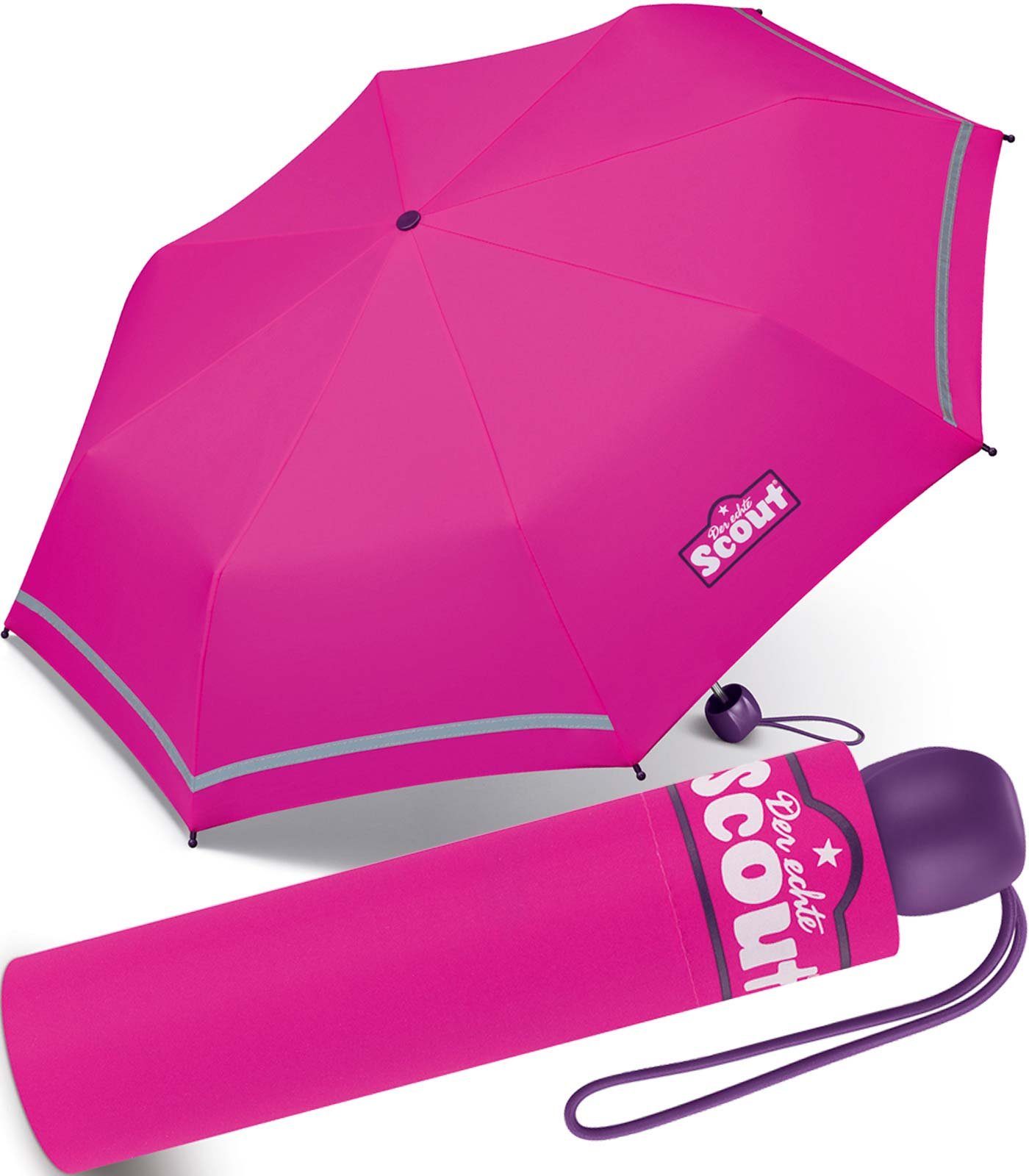 Mini reflektierend, leicht Taschenregenschirm Basic Scout Kinderschirm pink