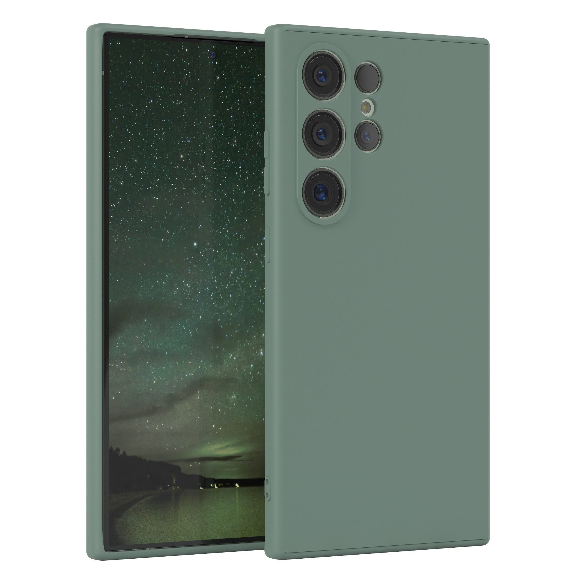 EAZY CASE Handyhülle für Samsung Galaxy S24 Ultra Hülle Silikon 6,8 Zoll, Schutzhülle mit Kameraschutz stoßfest telefonhülle Matt Dunkelgrün