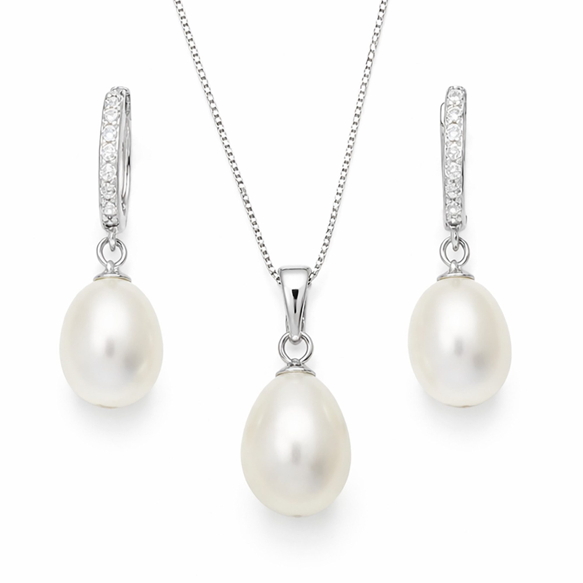 LÖB Ohrring und Ketten Set Schmuckset 925 Silber Zirkonia Zuchtperle Perlen günstig online kaufen