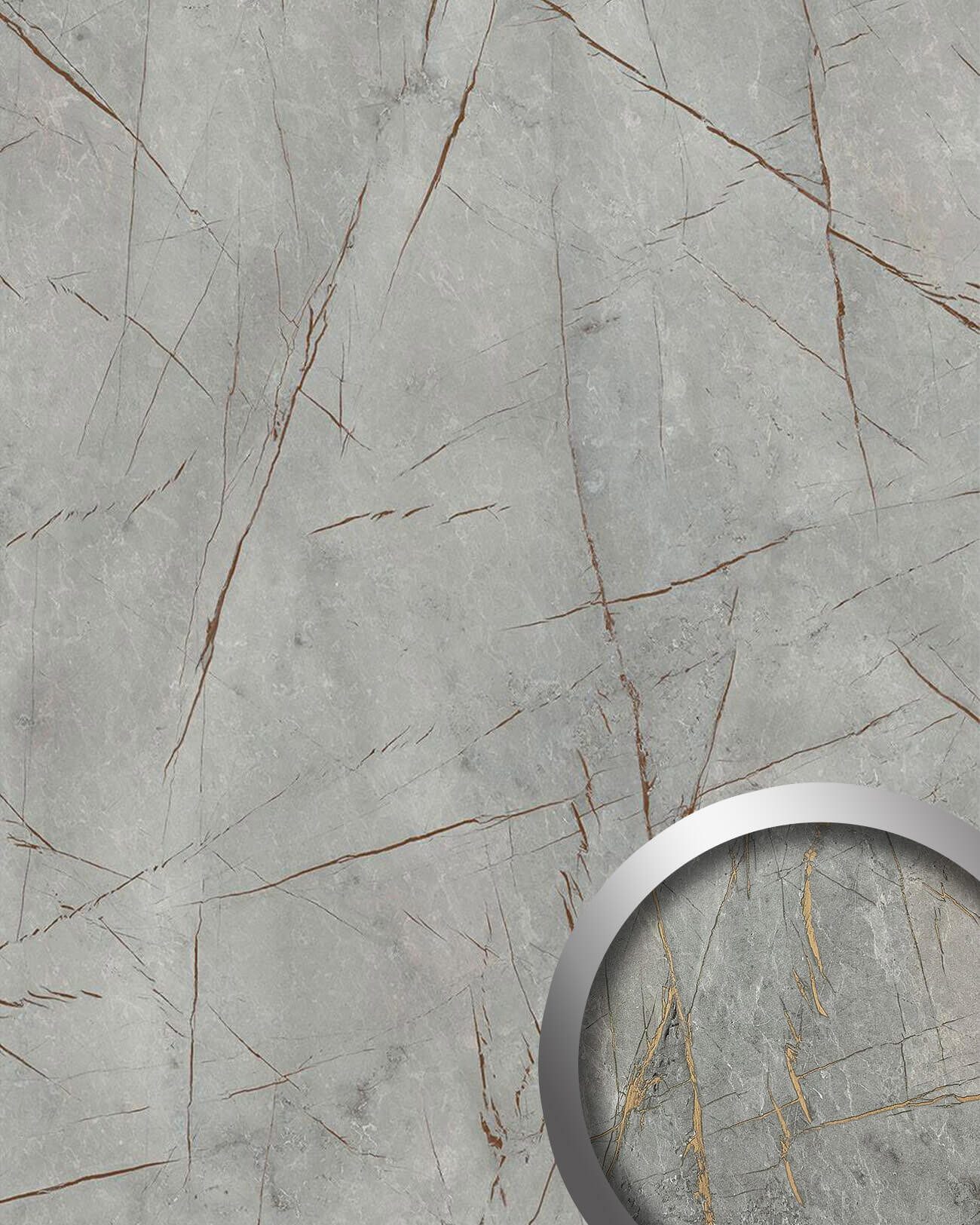 Wallface Wandpaneel 25894 LIMESTONE Grey Nature Wandpaneel in Stein Optik matt grau 2,6 m2, BxL: 2x2600 cm, 2.6 qm, (Wandpaneel, Wandverkleidung in Abstraktes Muster) grau gold glatt