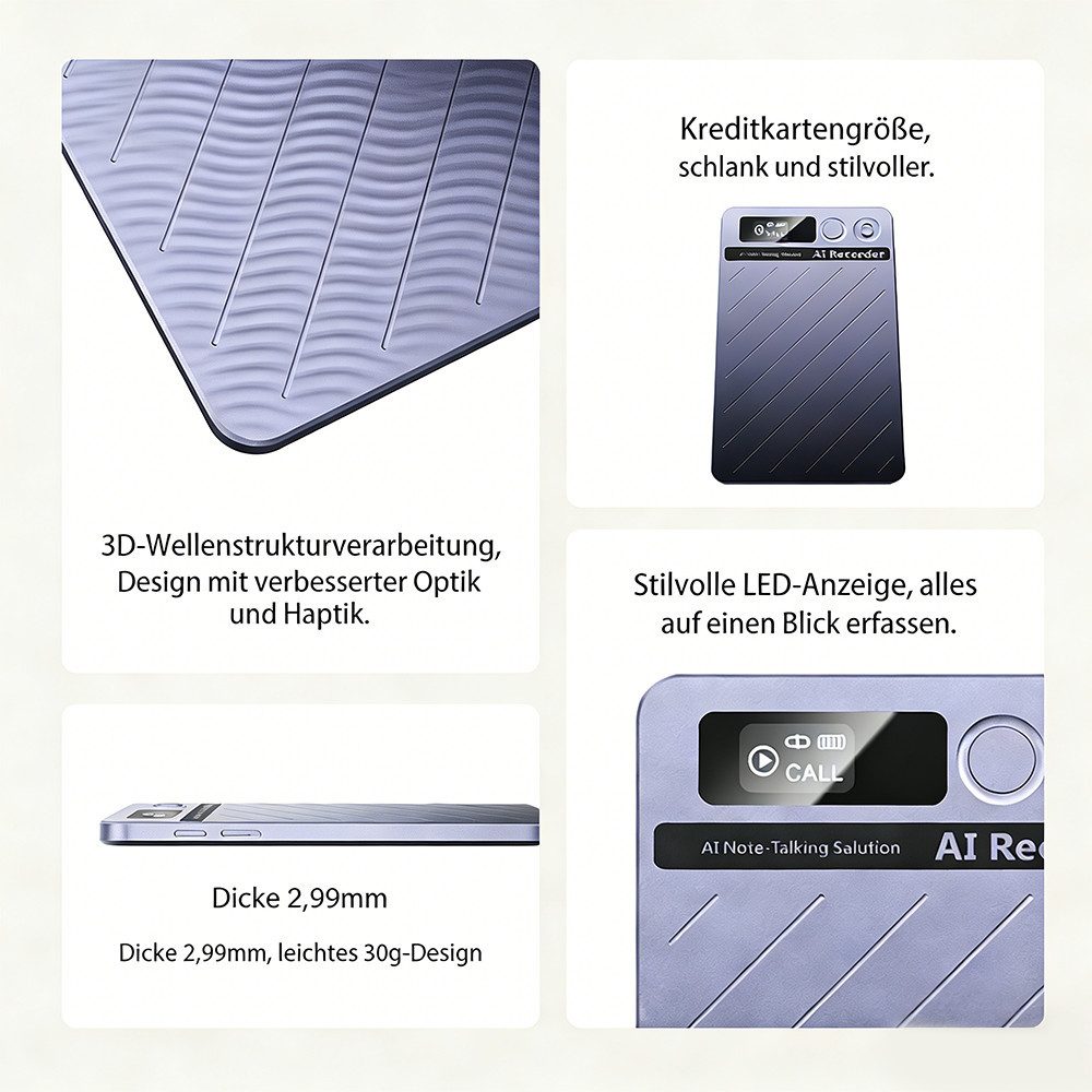 AeroAxis Diktiergerät Aufnahmegerät mit KI Schreibfunktion und Zusammenfassen Digitales Aufnahmegerät (Multimodale Eingabe Aufnahme Audiorekorder für Meetings V – Bild 3 von 5