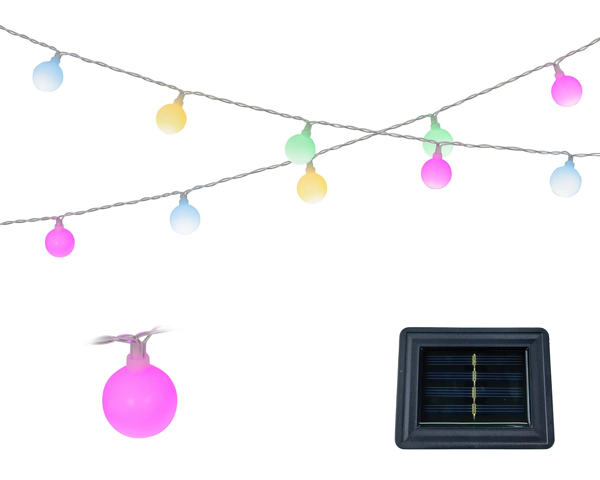 Lumineo LED-Girlande, Solar LED Mini Kugel Lichterkette 2,9m Kunststoff 30 LEDs Bunt