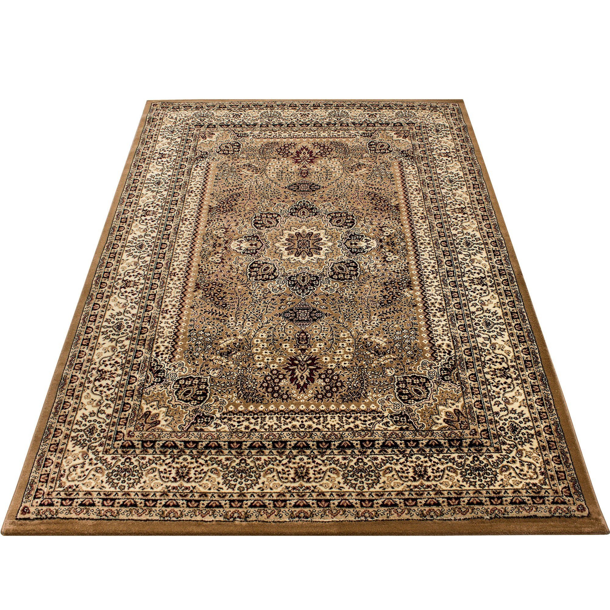 Orientteppich Teppich Orient Optik Bordüre, Angeycasa, rechteckig, Höhe: 12 mm, Oriental Wohnzimmer Esszimmer Kurzflor Beige