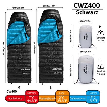 Naturehike Daunenschlafsack Ultraleicht Packmaß Warm Winterschlafsack, 550FP für Camping, Einsatz bei 7°C- -9°C