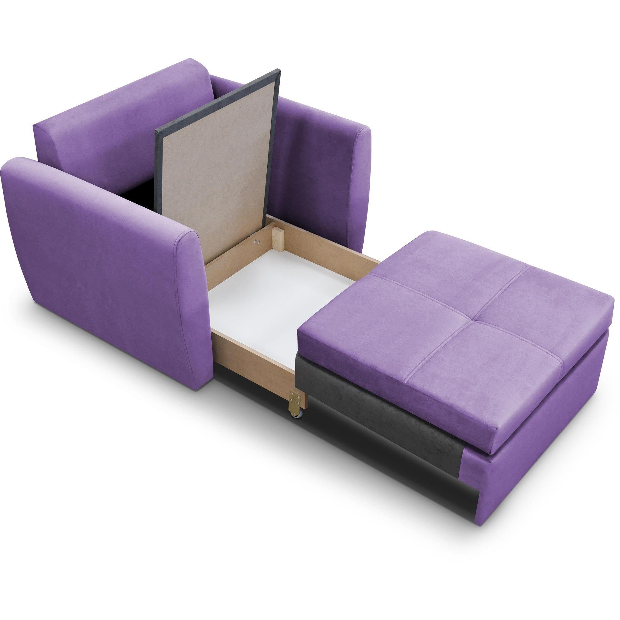 Beautysofa Relaxsessel KAMEL mit Schlaffunktion und Bettkasten (freistehend, kompakter Schlafsessel für Wohnzimmer & Gästezimmer, Velours TRINITY), Schlafsessel ausklappbar, moderner Sessel mit Liegefläche 188x82 cm