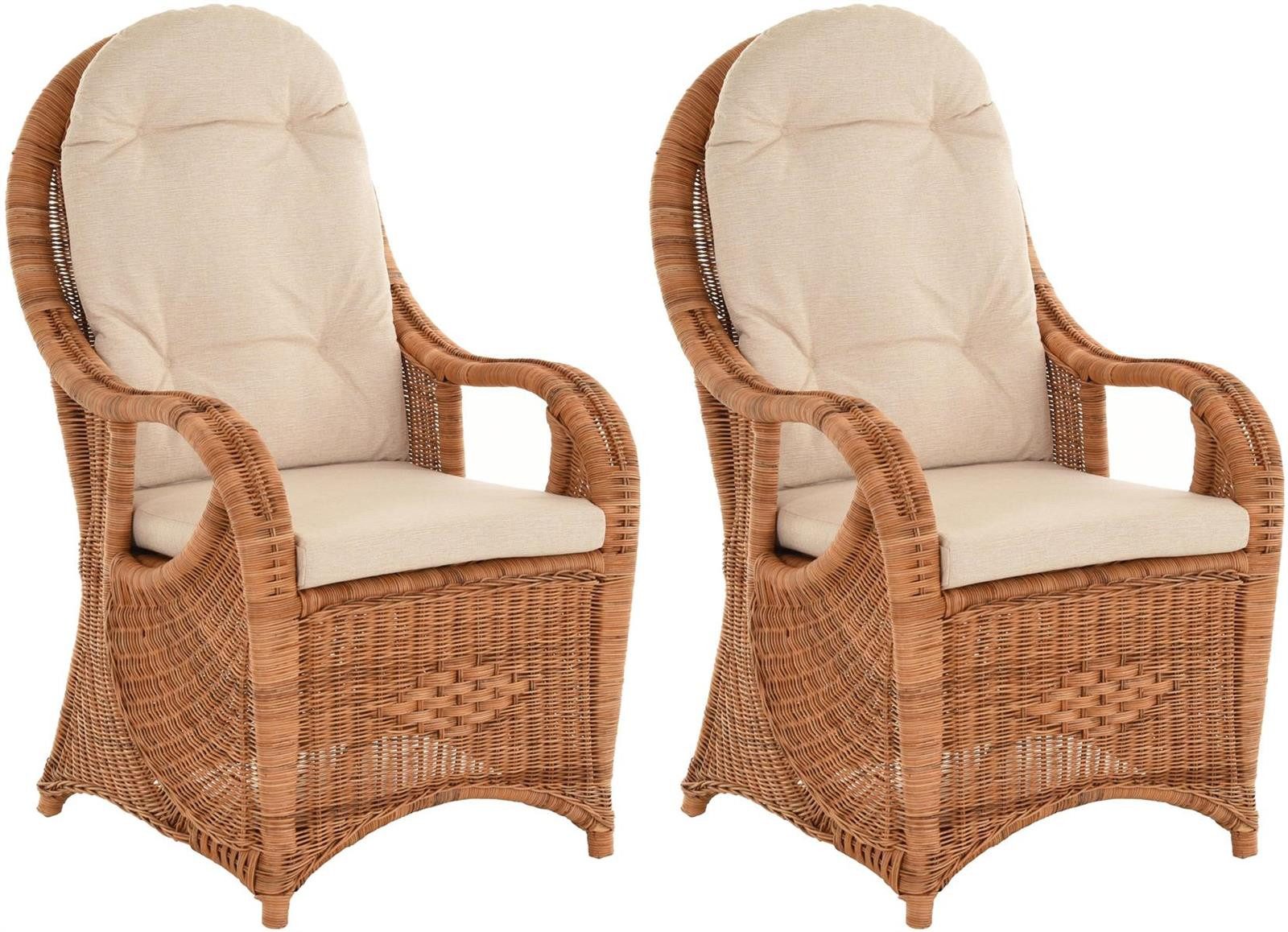 Krines Home Relaxsessel Set/2 Eleganter Hochlehnsessel mit extra hoher Rückenlehne Korbsessel (2x breiter Rattansessel), mit bequemen Kissen