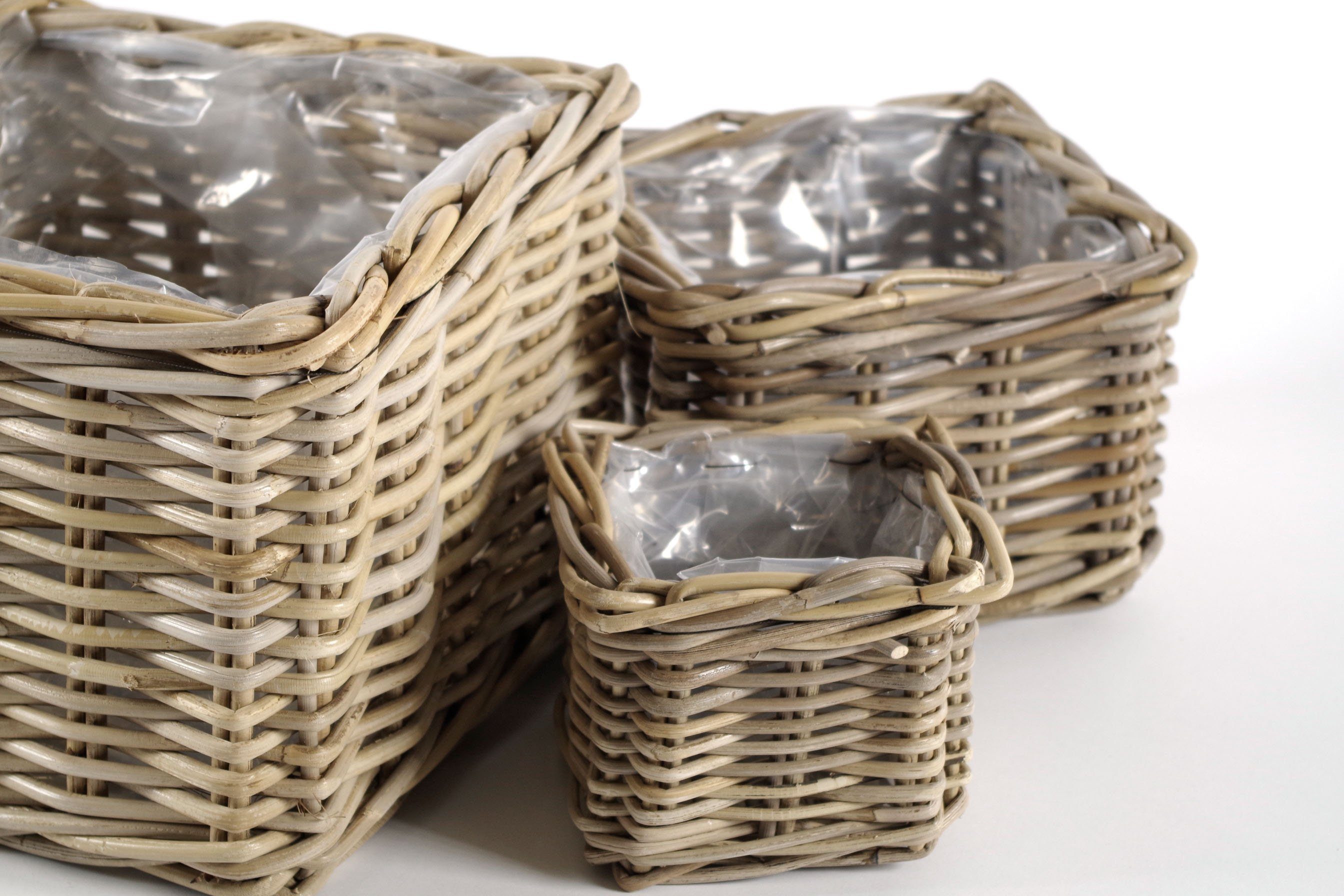 Kobolo Pflanzkübel Pflanzkorb quadratisch Rattan grau günstig online kaufen