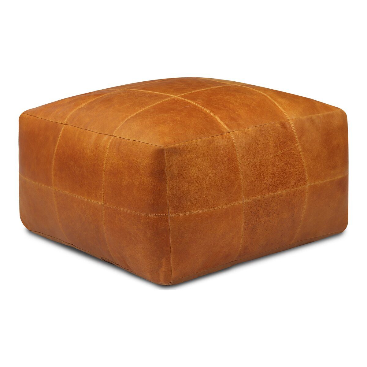 Feeling4Home Pouf Anneta aus Leder 75x75 cm, Cognac, Entwickelt mit der Zeit eine charaktervolle, natürliche Patina.