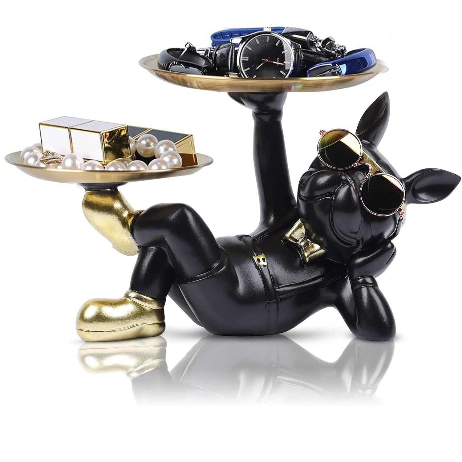 SURFOU Dekoschale Bulldogge Skulptur Deko Schlüssel Ablage Hund mit Tablett günstig online kaufen