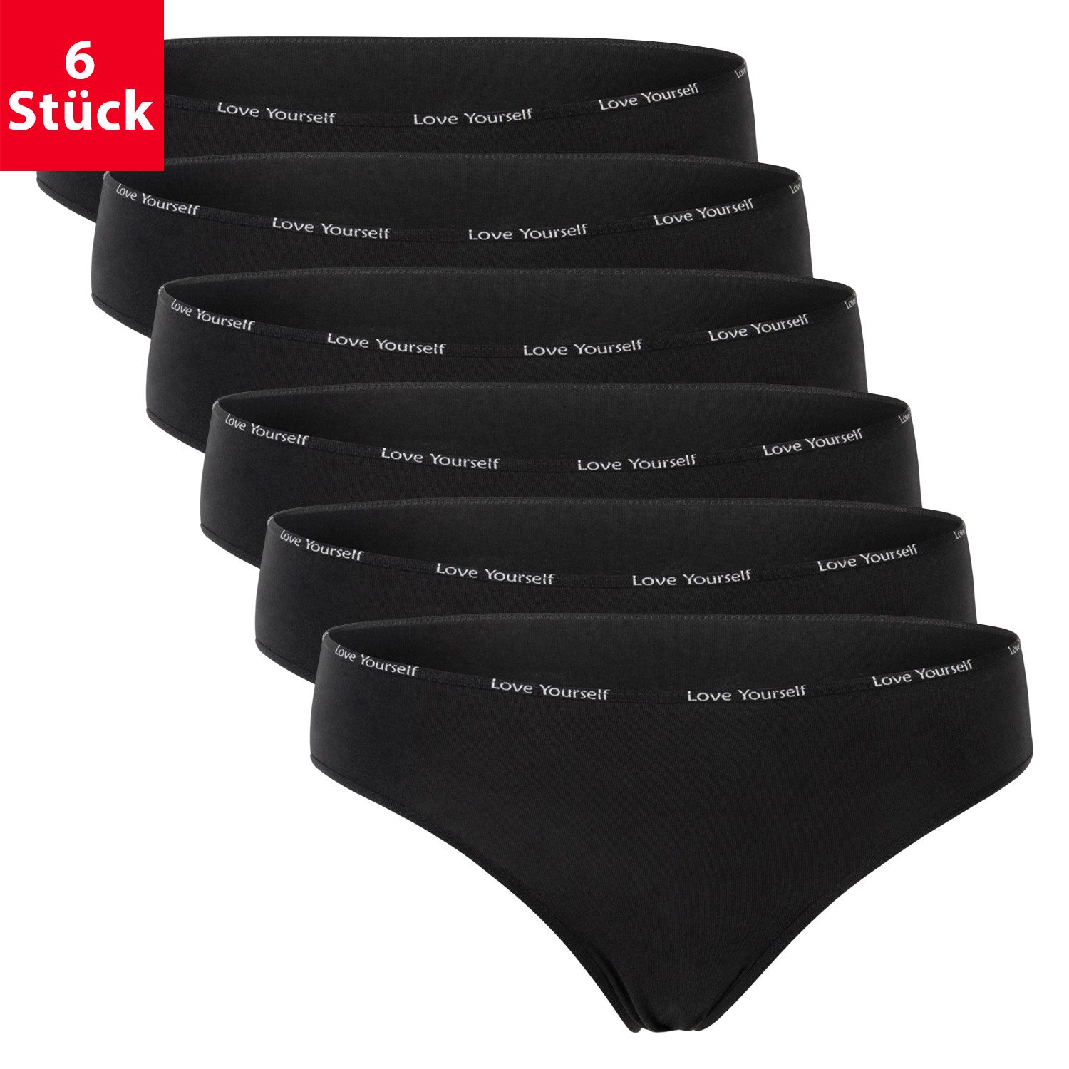 celodoro Tanga Damen Tanga (6er Pack) mit Ziergummi "Love Yourself"