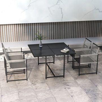 Outsunny Garten-Essgruppe Gartenmöbel-Set mit 4 Klappstühlen, 1 Tisch, (Sitzgarnitur, 5-tlg., Gartengarnitur), für Balkon, Terrasse, Mesh, Hellgrau