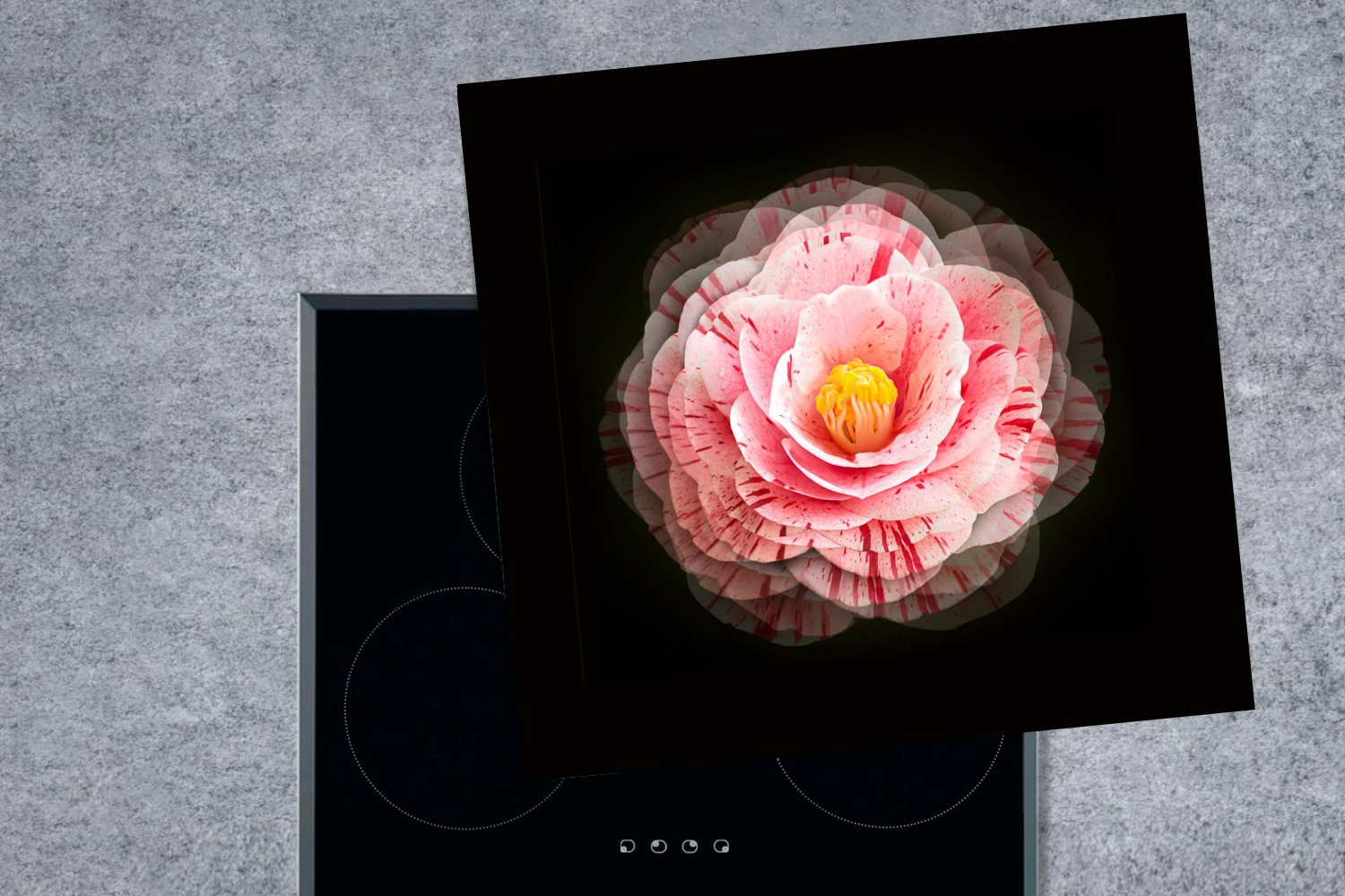 MuchoWow Herdblende-/Abdeckplatte Blume - Kamelie 78x78 Ceranfeldabdeckung, - für küche tlg), Arbeitsplatte Vinyl, (1 cm, Rosa