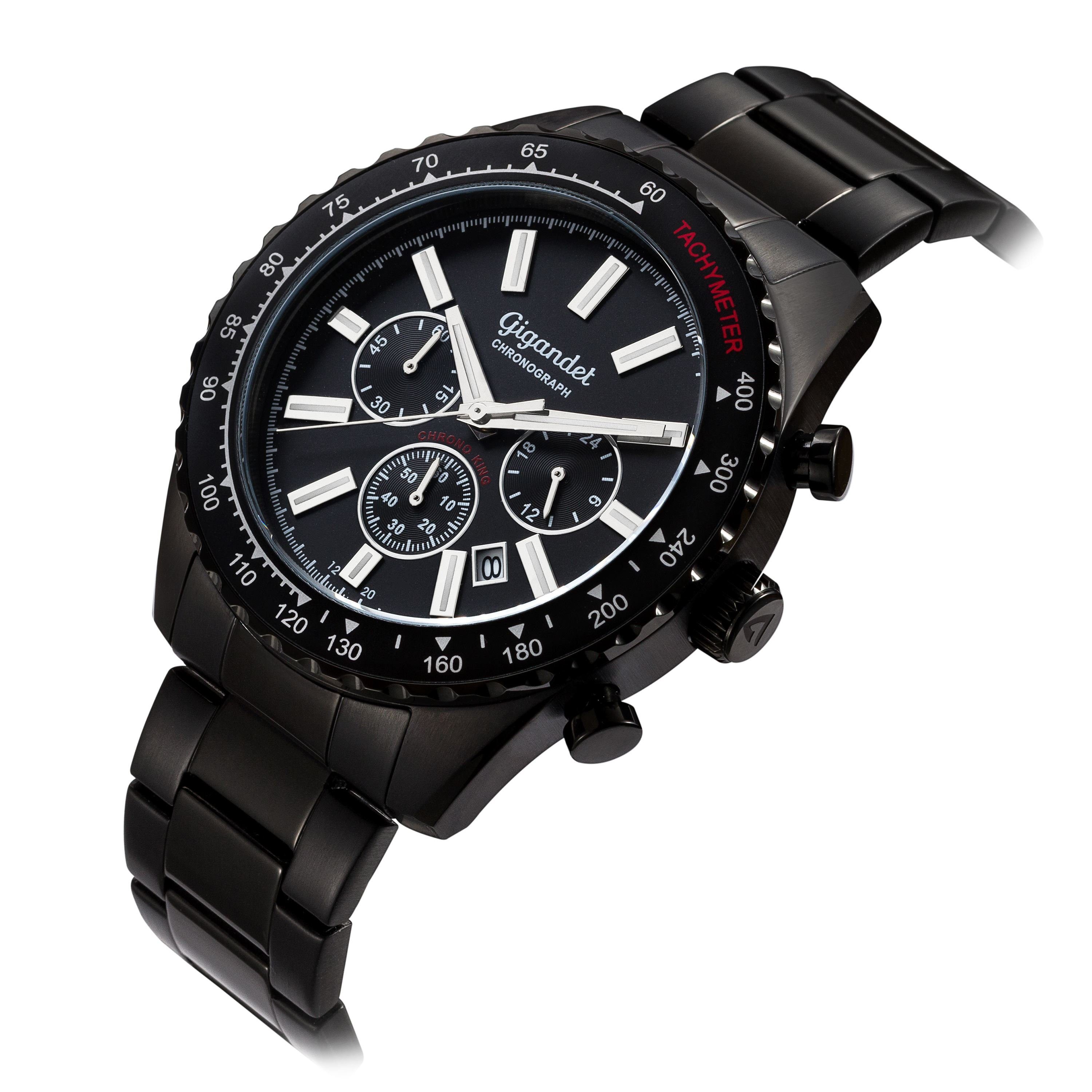 Gigandet Chronograph Herrenuhr, Armbanduhr, Sportuhr, 45mm, CHRONO KING G28-007, Mineralglas, Datumsanzeige, Edelstahlband, 10bar/100m wasserdicht