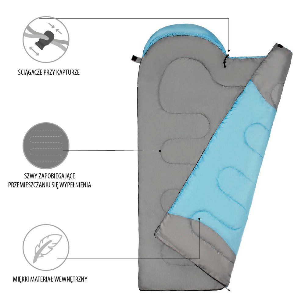 NILS CAMP Mumienschlafsack Deckenschlafsack Campingschlafsack (Spar-Set, 1 tlg., wärmend, 175 cm lang), Kapuze, Klettsicherung, Innentasche, Packbeutel