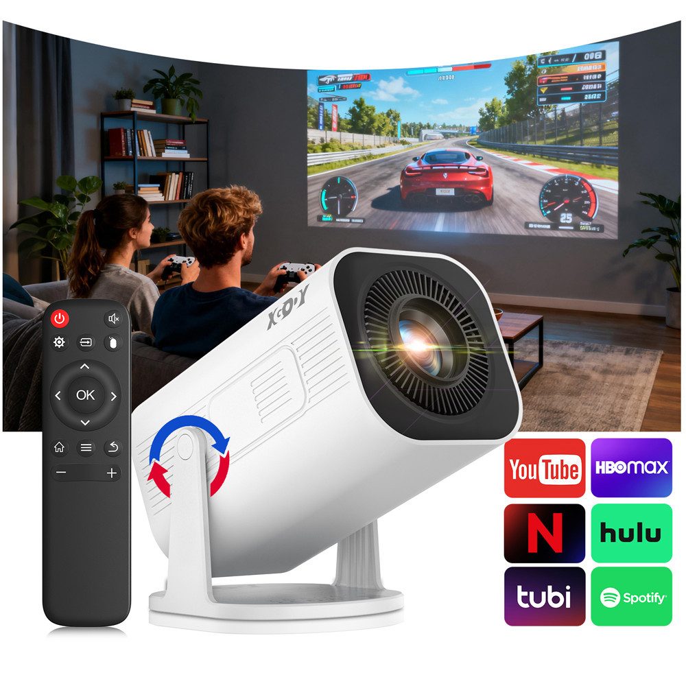 XGODY XGODY Tragbarer Projektor Mini-Beamer (260 lm, 1500:1, 3840 x 2160 px, Mini Projektor mit Android 14/WiFi 6/BT 5.4/ 180-Grad- Winkel)
