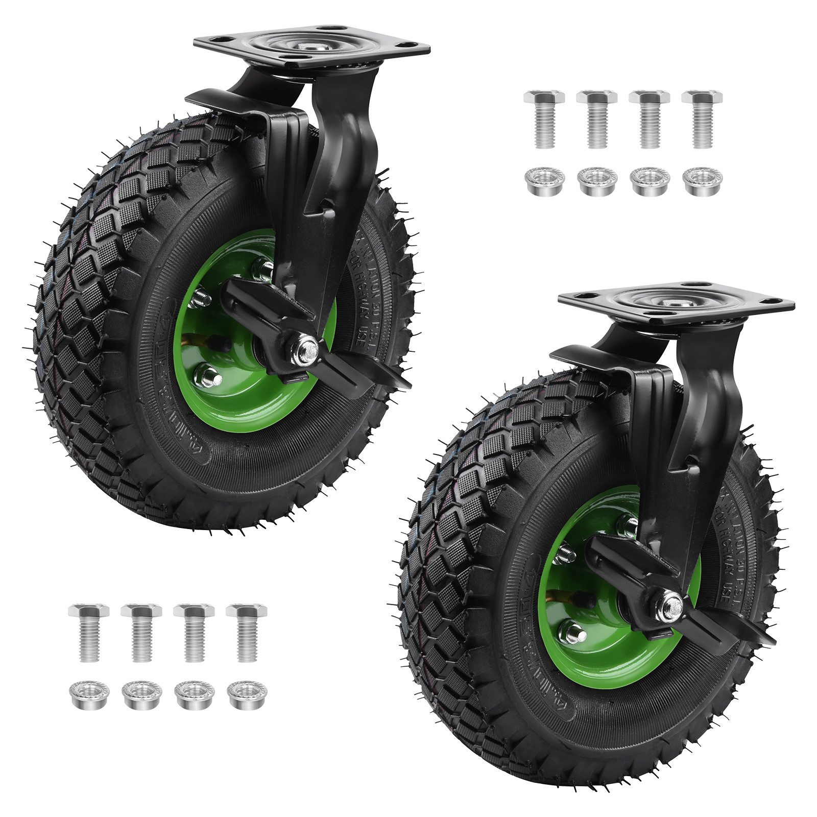 XERSEK Möbelrolle 2X Transportrolle mit Bremse Ø 250 x 90 mm Luftbereiftes Transportrad, (Bremsrolle mit Stahlfelge Laufrollen leise und stoßdämpfend, Vielseitige für Möbel Bollerwagen Werkstatt, Tragkraft 135 KG pro Rad)