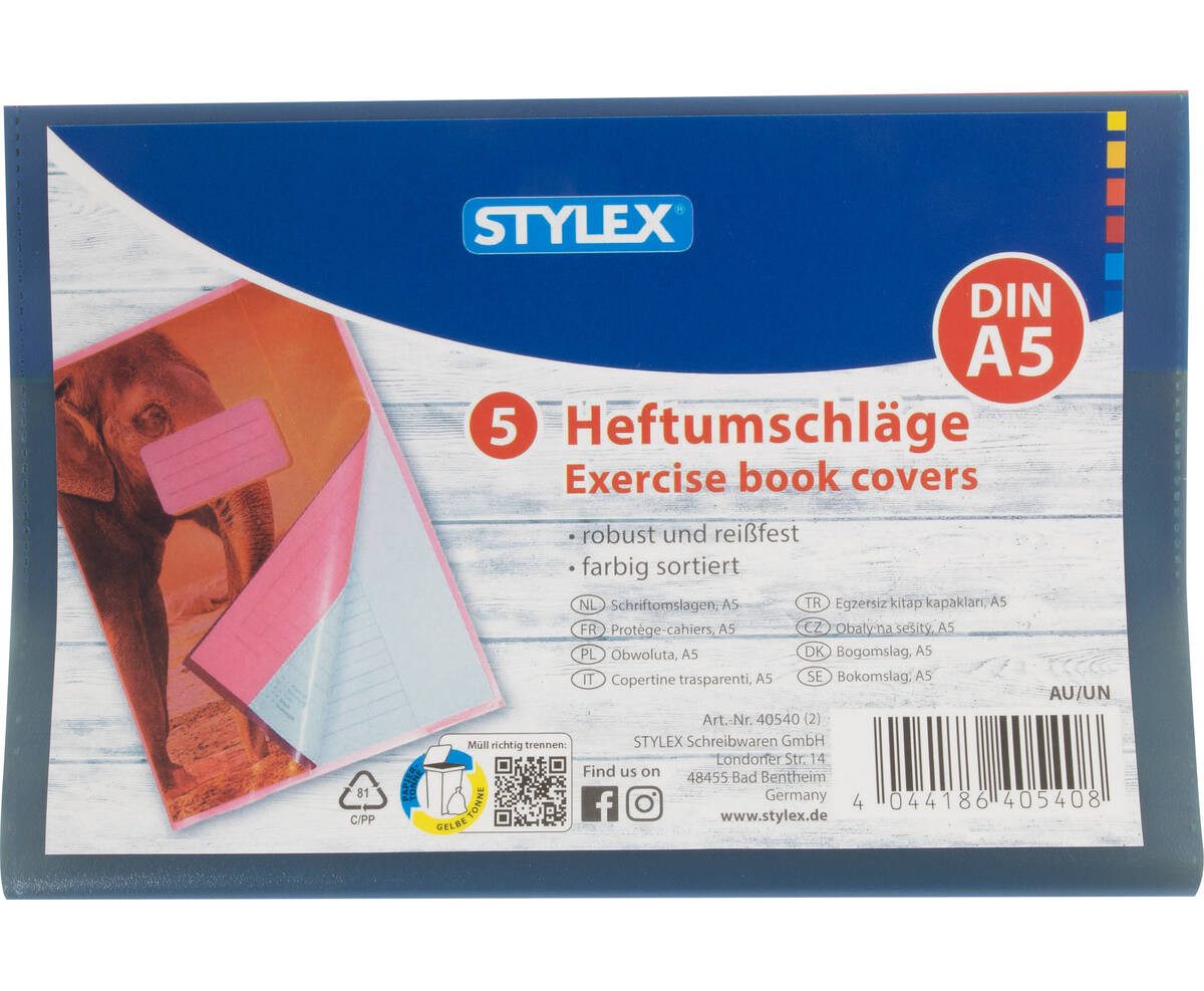 Stylex Schulheft STY Heftumschläge A5 transparent sortiert 5er