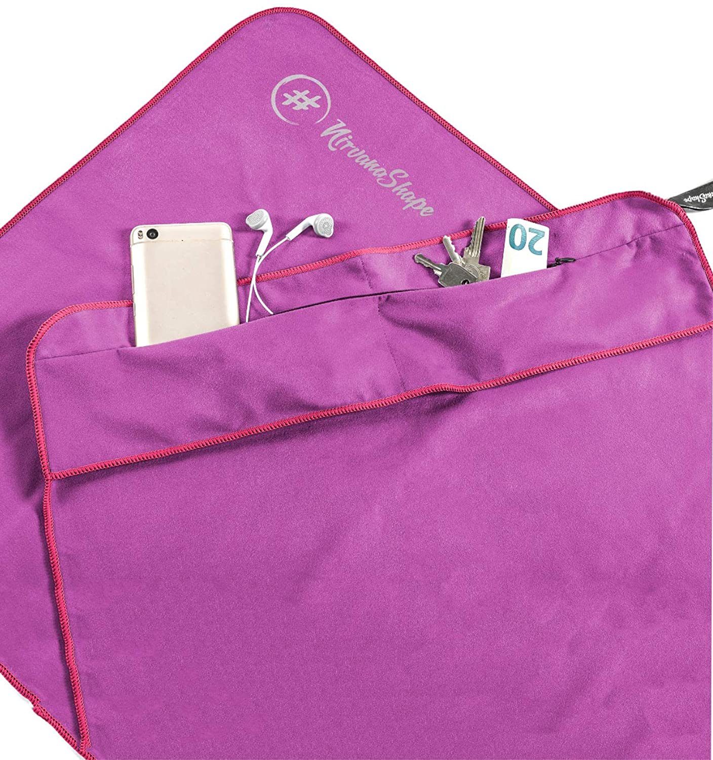 & / Geräteüberzug, Funktionaler Pink Sporthandtuch Pinker Reißverschlusstaschen 2x Sporthandtuch, Fitness-Handtuch Microfaser, Rand Magnet-Clip, Ultra-Saugfähig NirvanaShape Mikrofaser mit