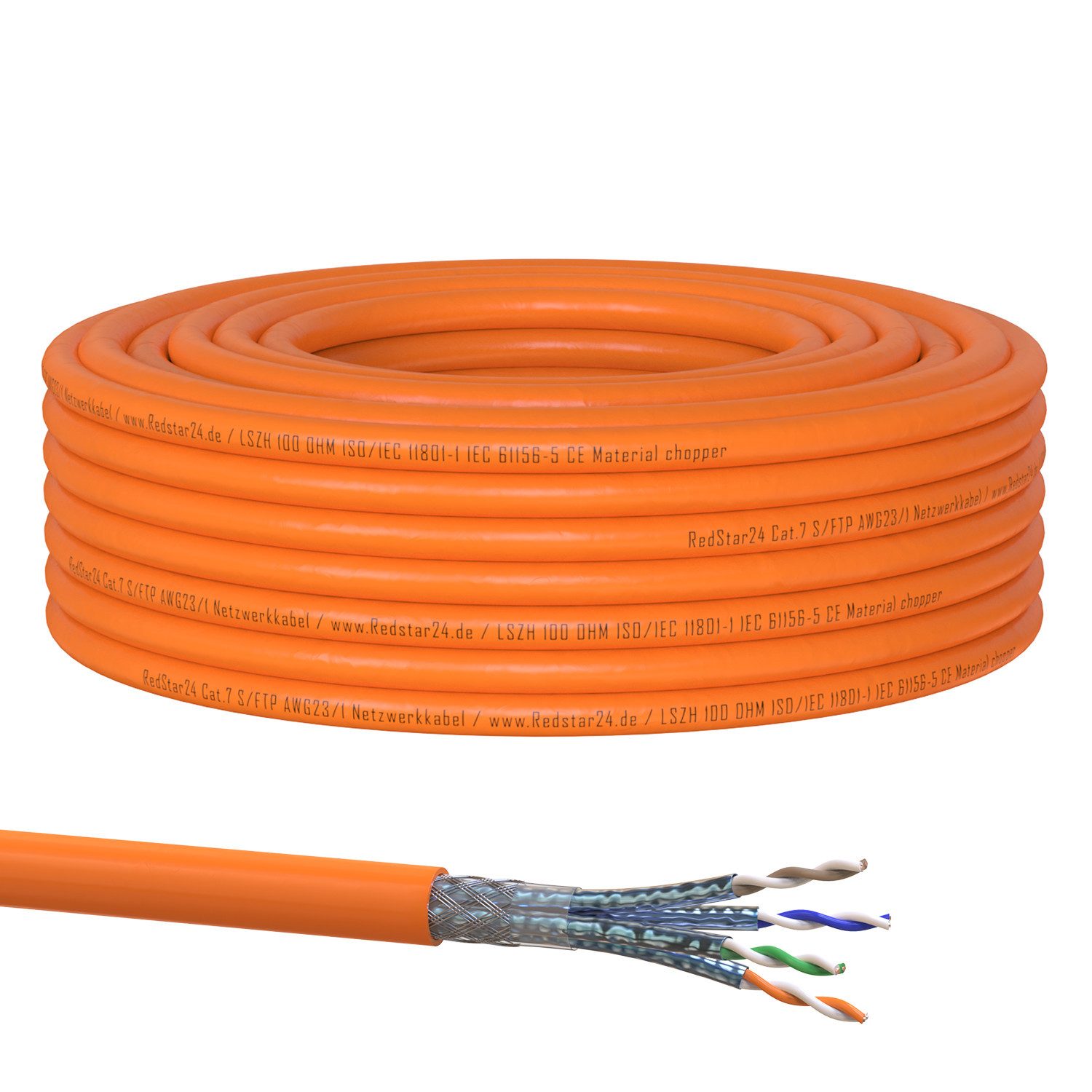 RedStar24 Cat.7 Netzwerkkabel Verlegekabel 1000 MHz S/FTP 15 m Rolle PIMF Orange Netzwerkkabel, (1500 cm)