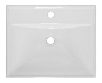 HAGO Aufsatzwaschbecken Keramik Waschbecken eckig 510x415x155 weiß mit Überlauf Einbauwaschbec