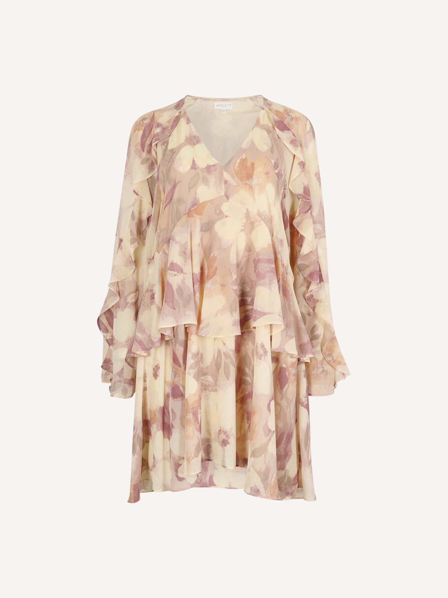 Apricot Druckkleid Mini-Kleid aus Chiffon mit Blumenmuster mit Rüschen – Bild 5 von 5