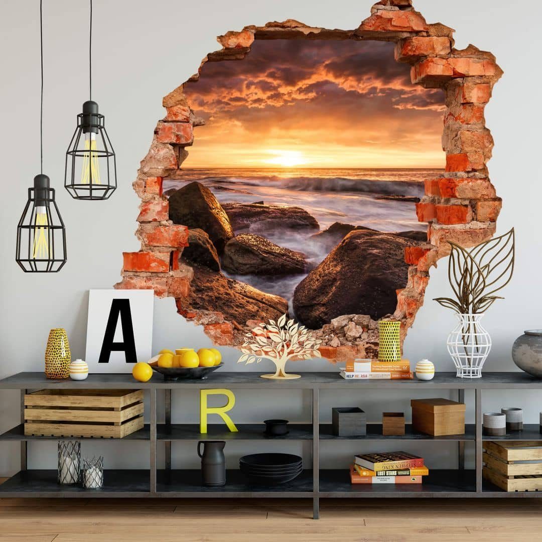 Mauerdurchbruch Australien, Art Wandtattoo Aufkleber 3D Galbraith Wandtattoo selbstklebend Küste Wall Strand Sonnenuntergang K&L Wandbild