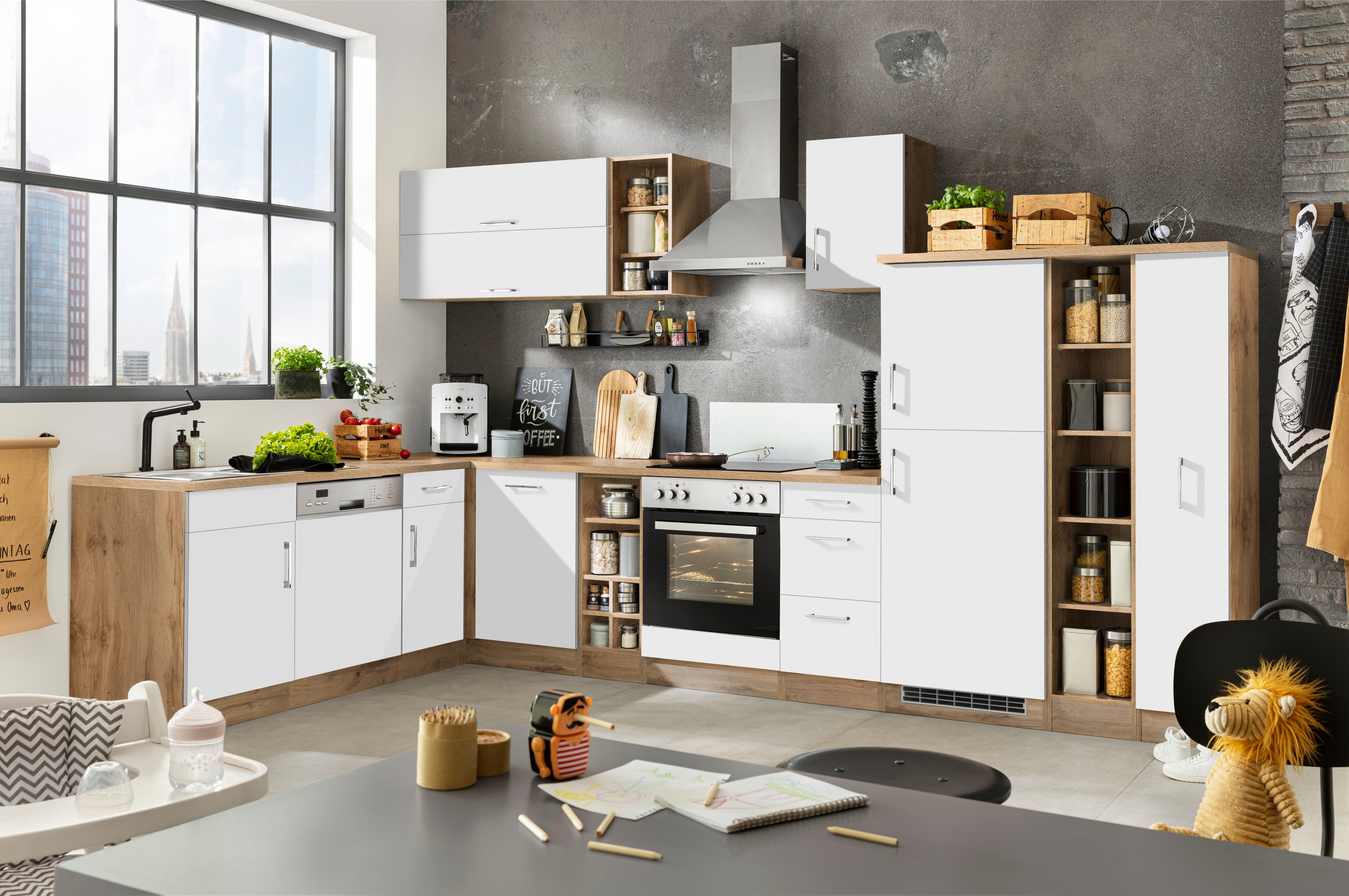 KOCHSTATION Winkelküche KS-Colmar, mit E-Geräten, Stellbreite 210/360 cm