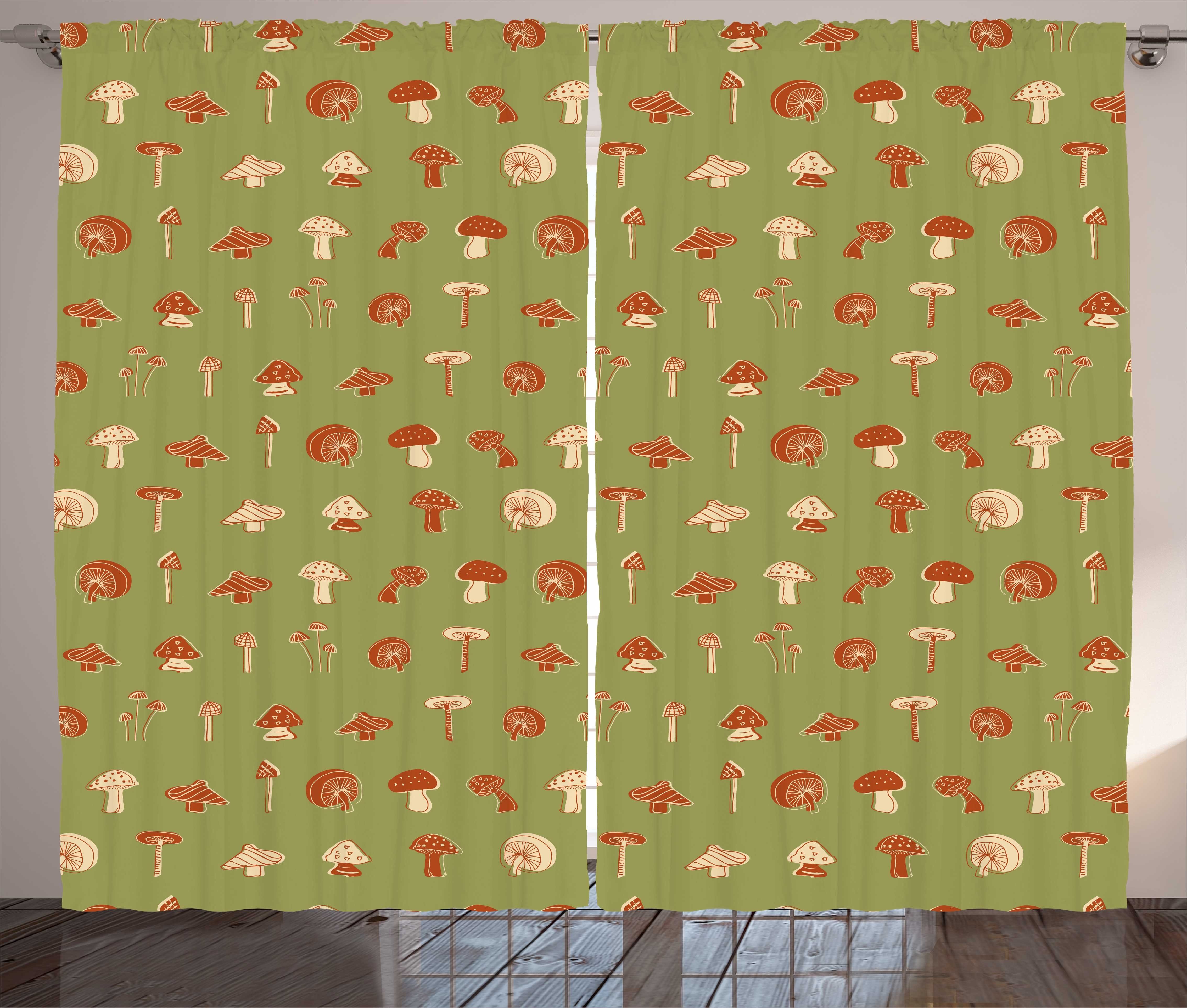 Gardine Schlafzimmer Kräuselband Vorhang mit Schlaufen und Haken, Abakuhaus, Pilz Abstrakt Organisch Pflanze Kunst