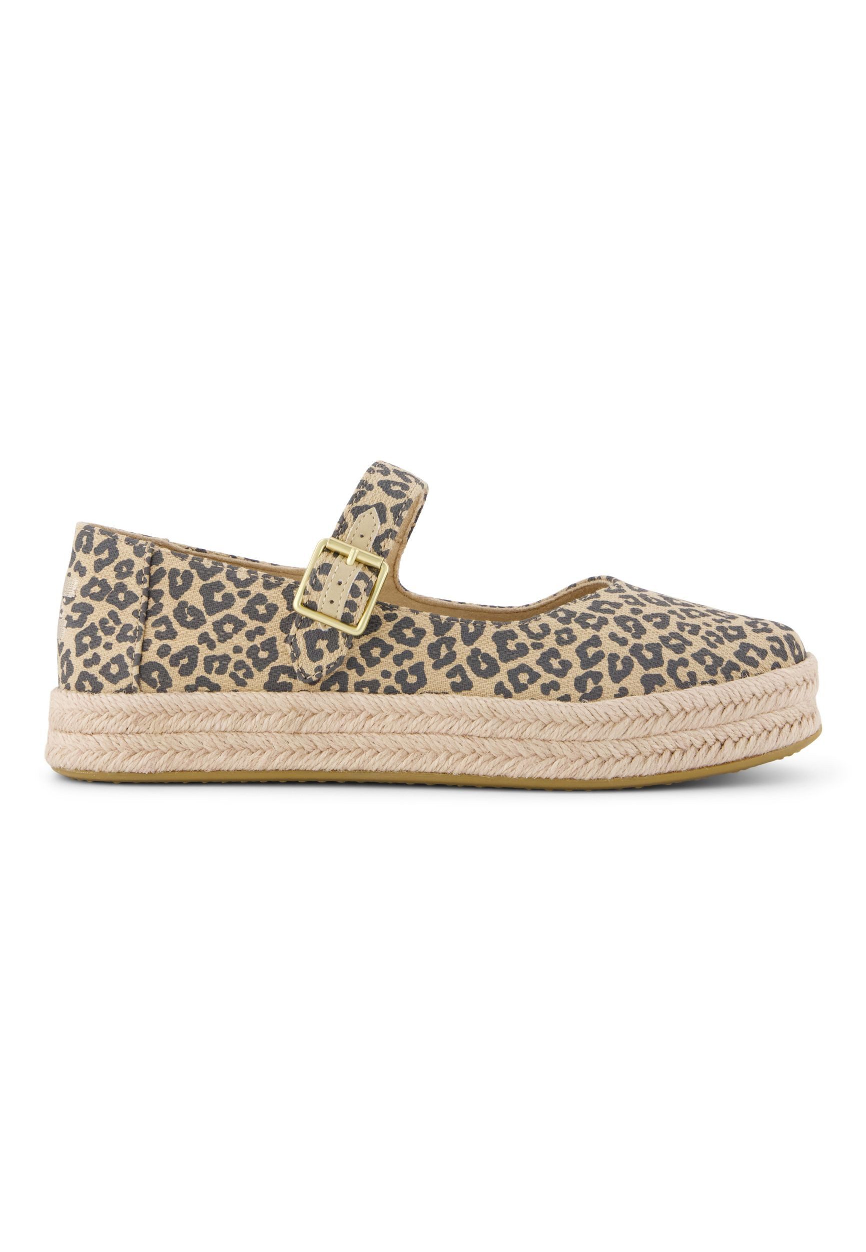TOMS CAROLINA MARY JANE Espadrille Oatmeal Small Leopard Spots