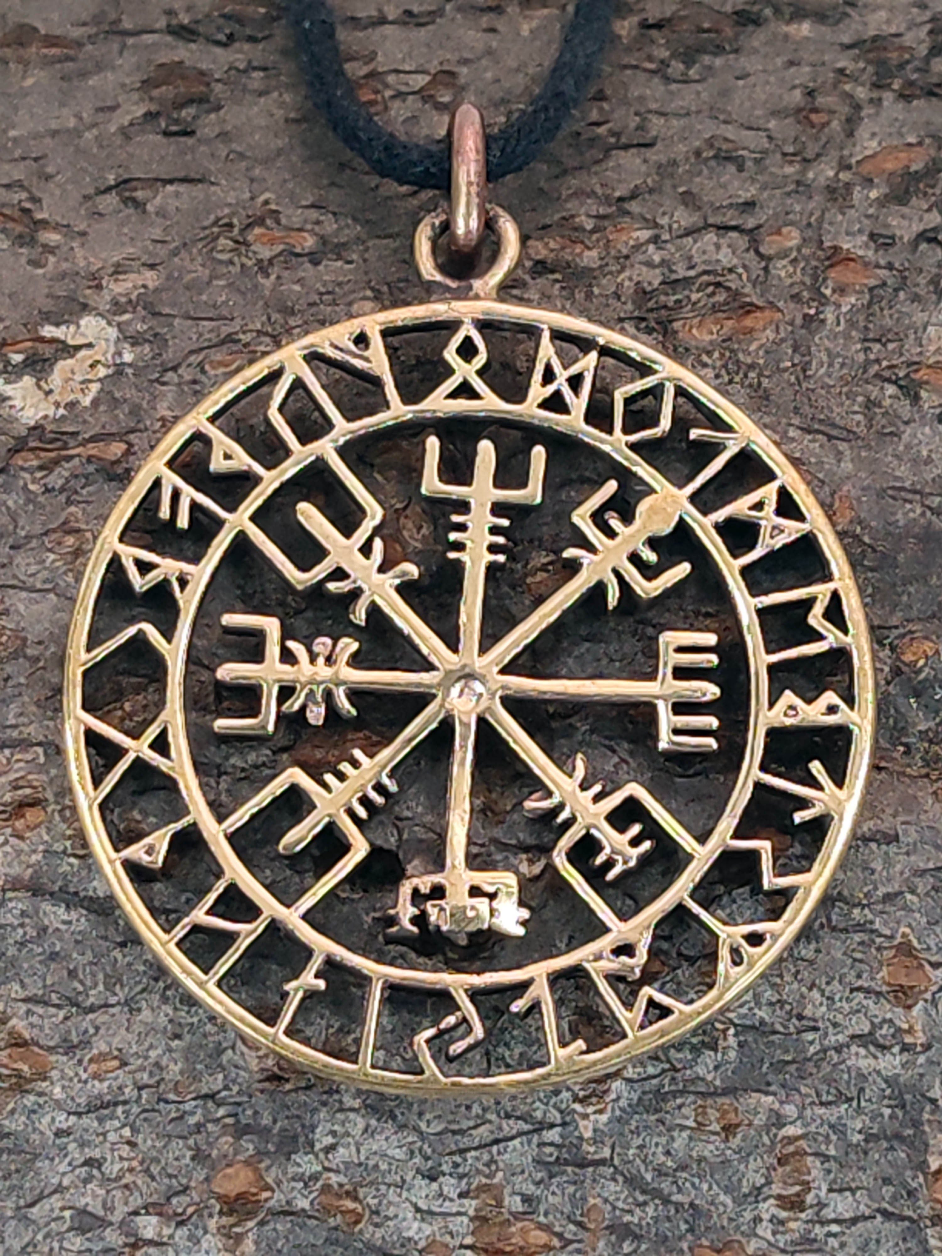 Vegvisir Weg Kiss Kettenanhänger of Leather Runen Bronze Anhänger Wikingerkompass Wikinger Band Kompass