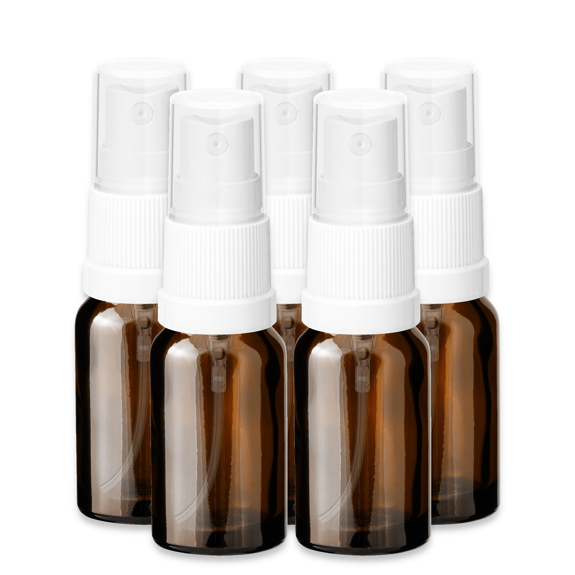 CK Verpackung GmbH Zerstäuberflasche 5x Glasflasche braun 10 ml mit weißem Zerstäuber leere Kosmetikflasche