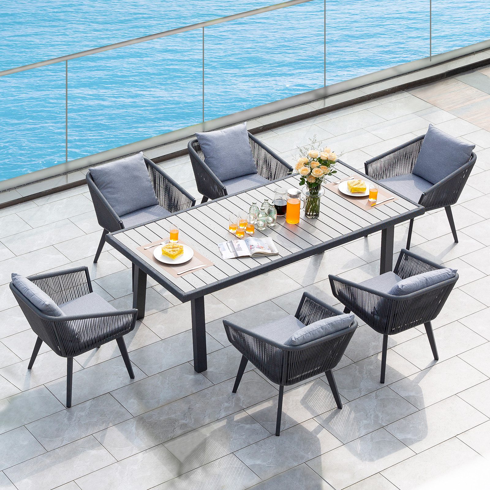 Gartenlounge-Set Rattan XXL mit Sitzkissen wetterfest