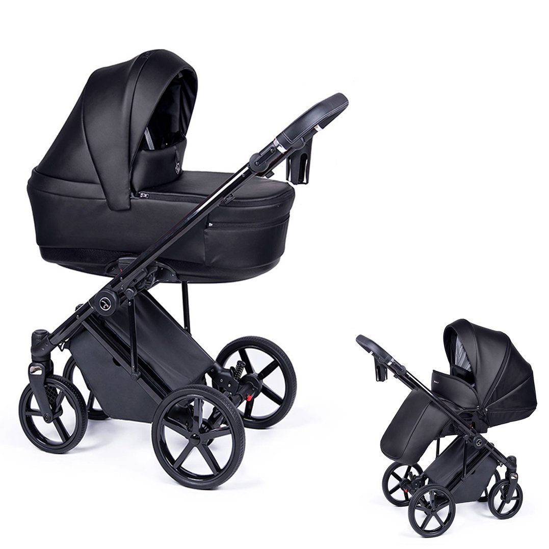 babies-on-wheels Kombi-Kinderwagen 2 in 1 Kinderwagen-Set Fado Eco - 14 Teile - in 21 Designs Schwarz = Gestell schwarz