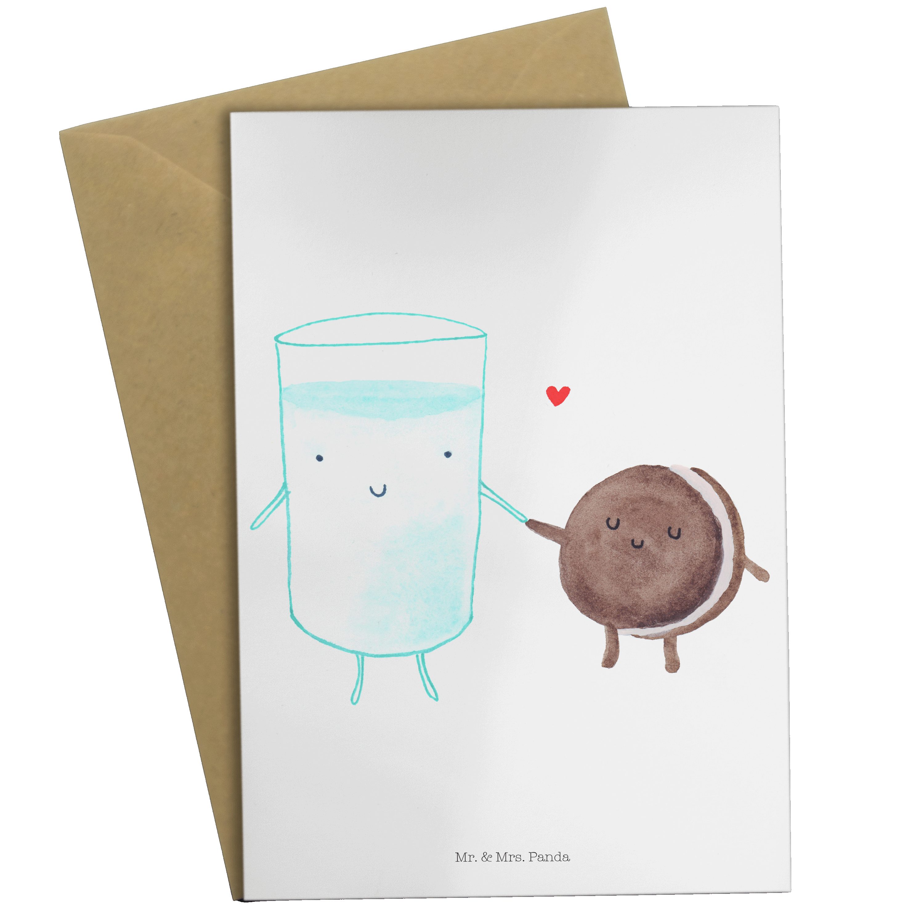 Mr. & Mrs. Panda Grußkarte Milch & Keks - Weiß - Geschenk, Einladung Frühstück, lustige Sprüche