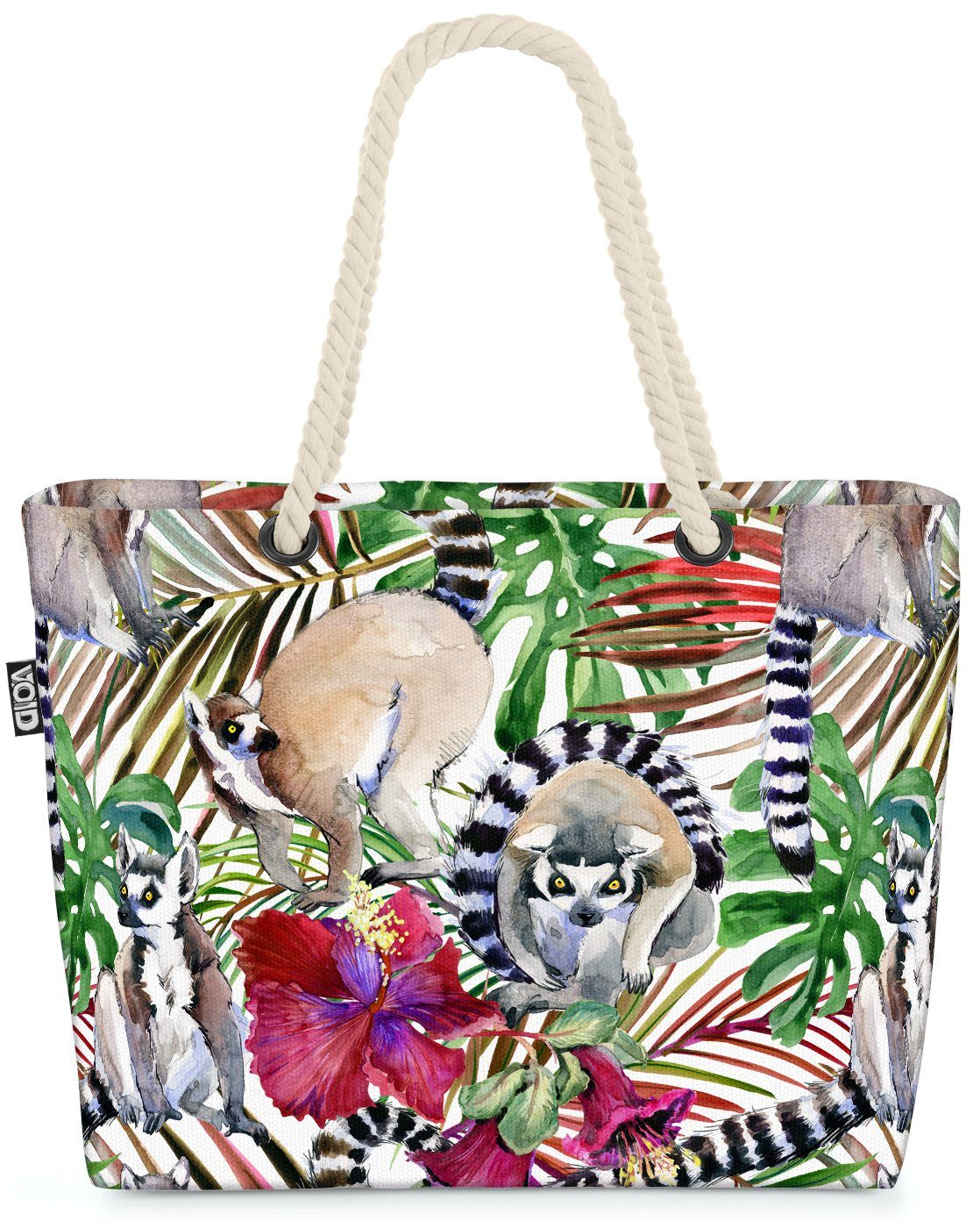 VOID Strandtasche (1-tlg), Lemuren Dschungel Beach Bag Affen Wild-Tier Dschungel Ur-Wald Zoo Blumen-Muster