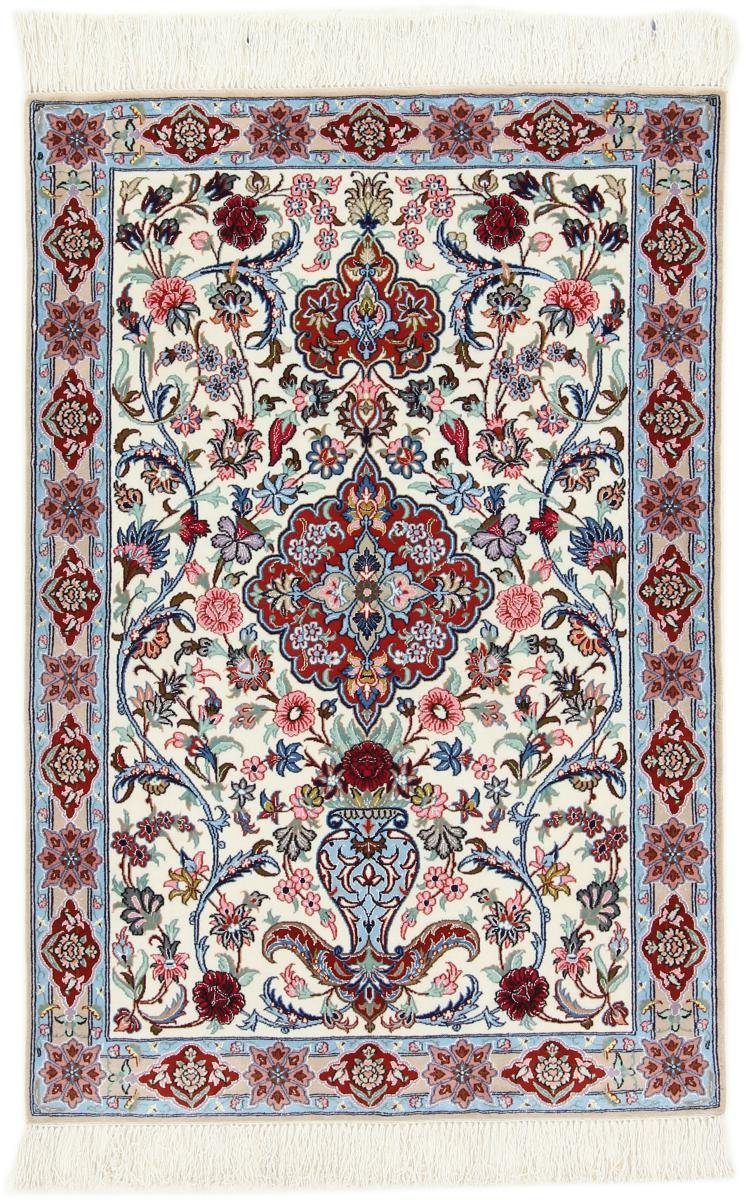 Orientteppich Isfahan Seidenkette 88x130 Handgeknüpfter Orientteppich, Nain Trading, rechteckig, Höhe: 6 mm