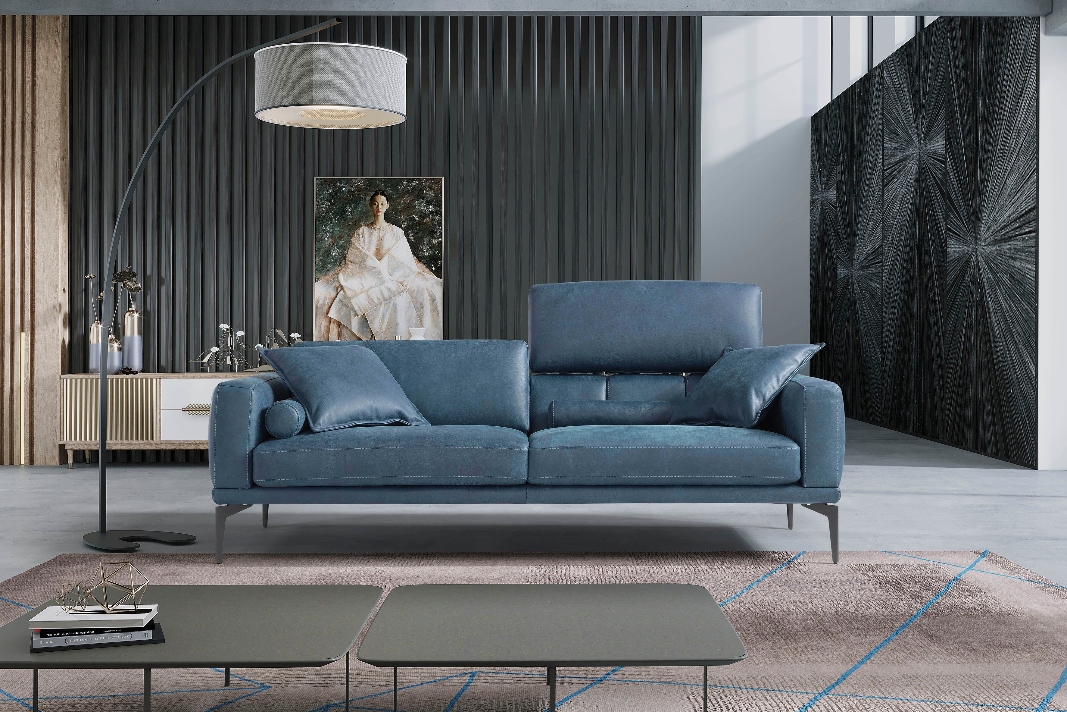 Egoitaliano 2,5-Sitzer Masu, Designsofa mit erstklassigem Sitzkomfort, Breite 218cm, inkl. 2 Kissenrollen, Rückenelemente manuell verstellbar, Metallfüße
