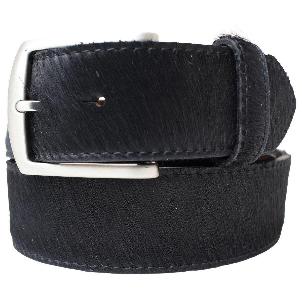 BELTINGER Ledergürtel Hochwertiger Fell-Ledergürtel 4 cm - Kuh-Ledergürtel für Damen Herren 40mm - Fell-Gürtel mit runder Dornschließe Braun, Silber