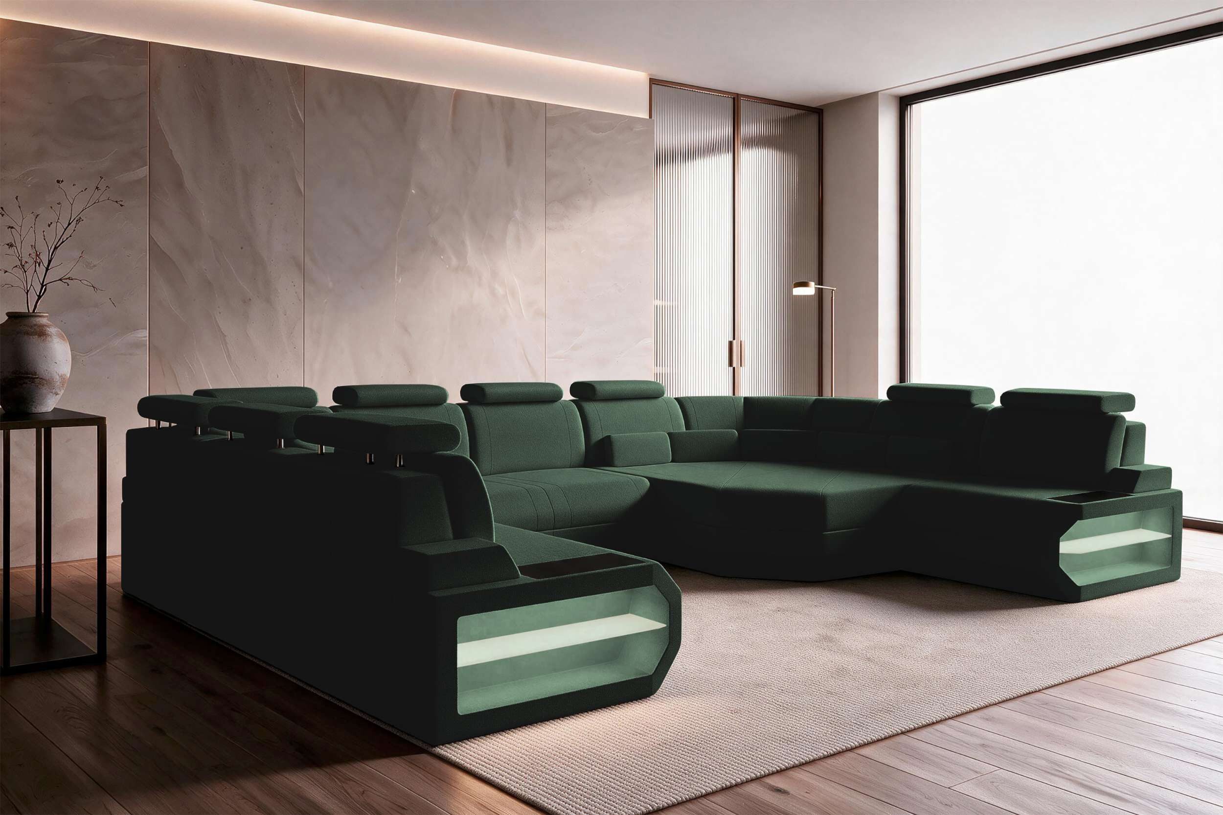 Sofa Dreams Wohnlandschaft Wohnlandschaft Asti U Form Stoffsofa, Wohnlandschaft, U-Form, Polster Couch in U-Form mit LED, 5 Zierkissen inklusive