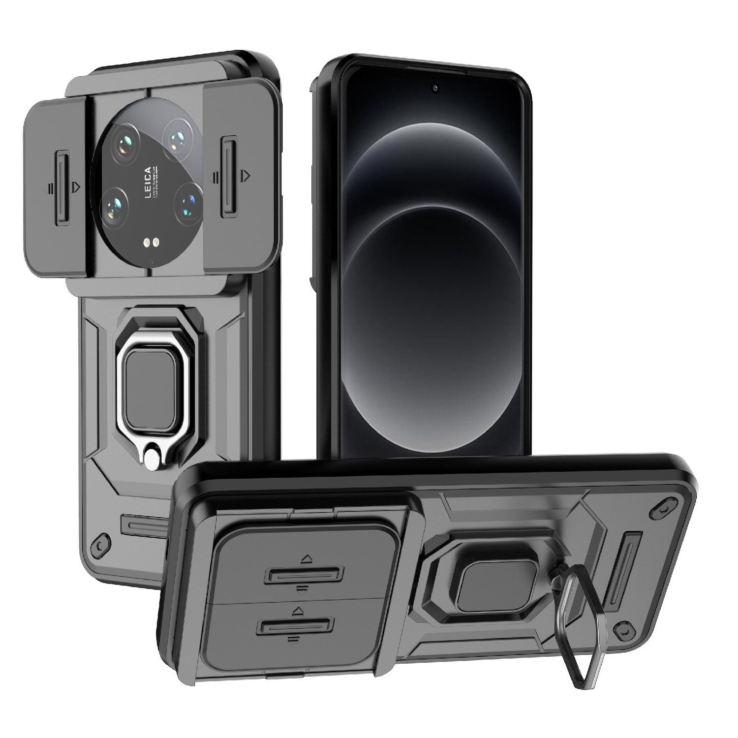 Wigento Handyhülle Für Xiaomi 14 Ultra Sliding Kamera TPU / PC Schutzhülle Ring Halterung
