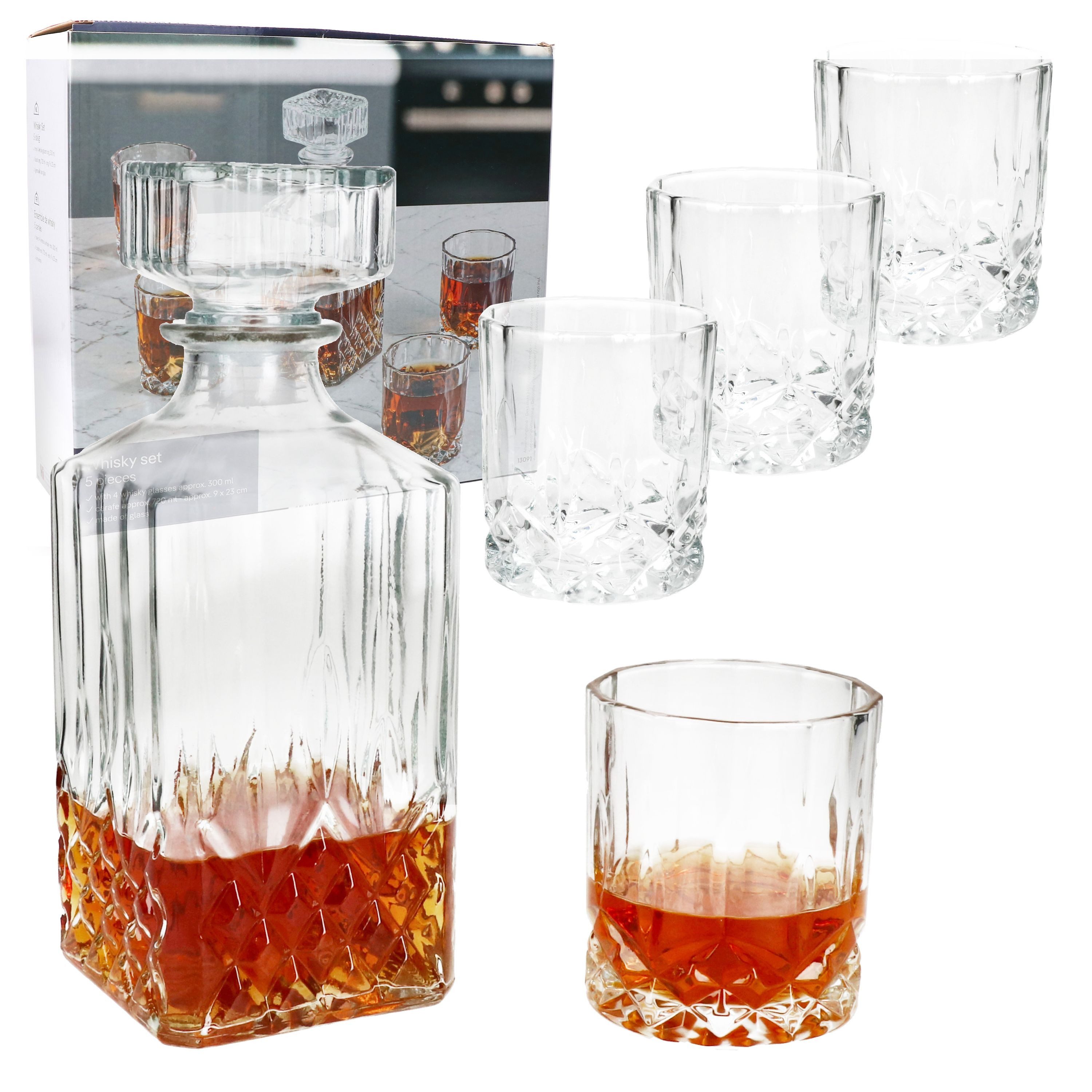 Whiskyglas 5tlg Set Whilly Whiskykaraffe 720ml + 4 Tumbler Dekanter