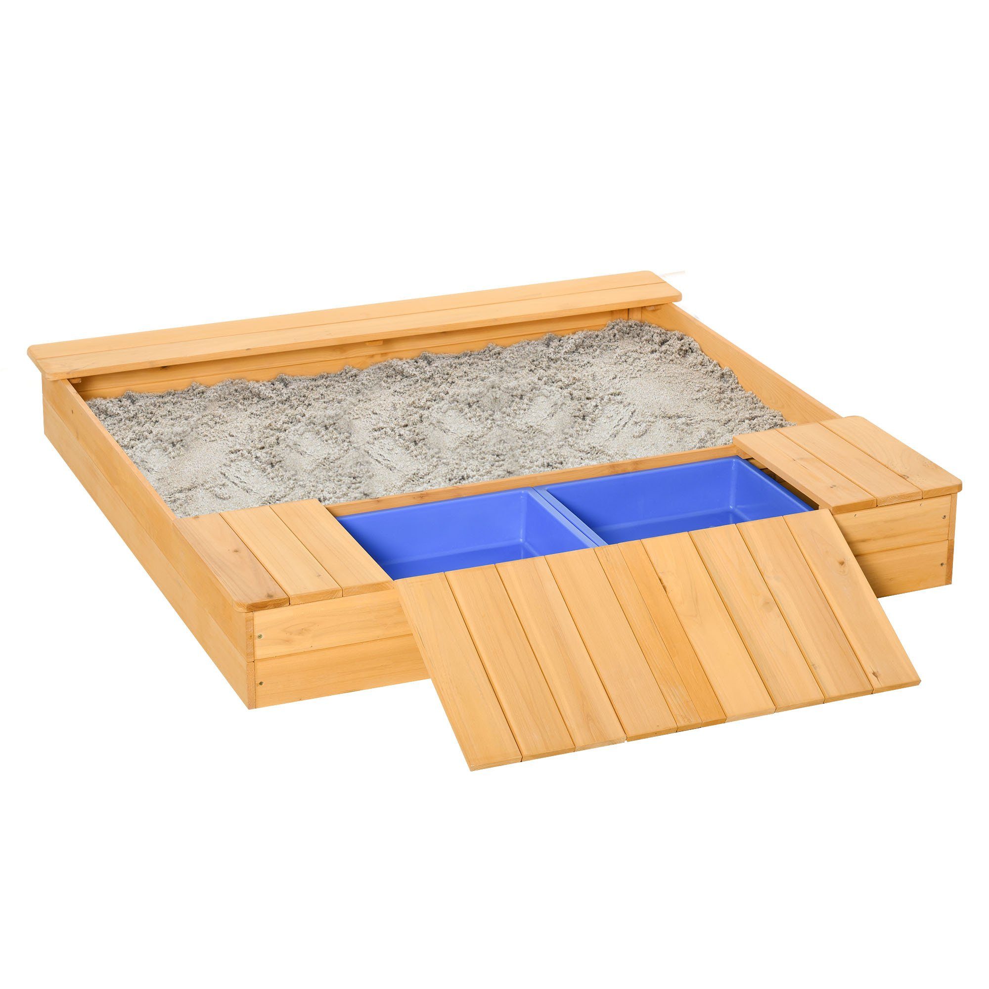 Outsunny Sandkasten »Sandkiste mit Bank und Aufbewahrungsfächern«