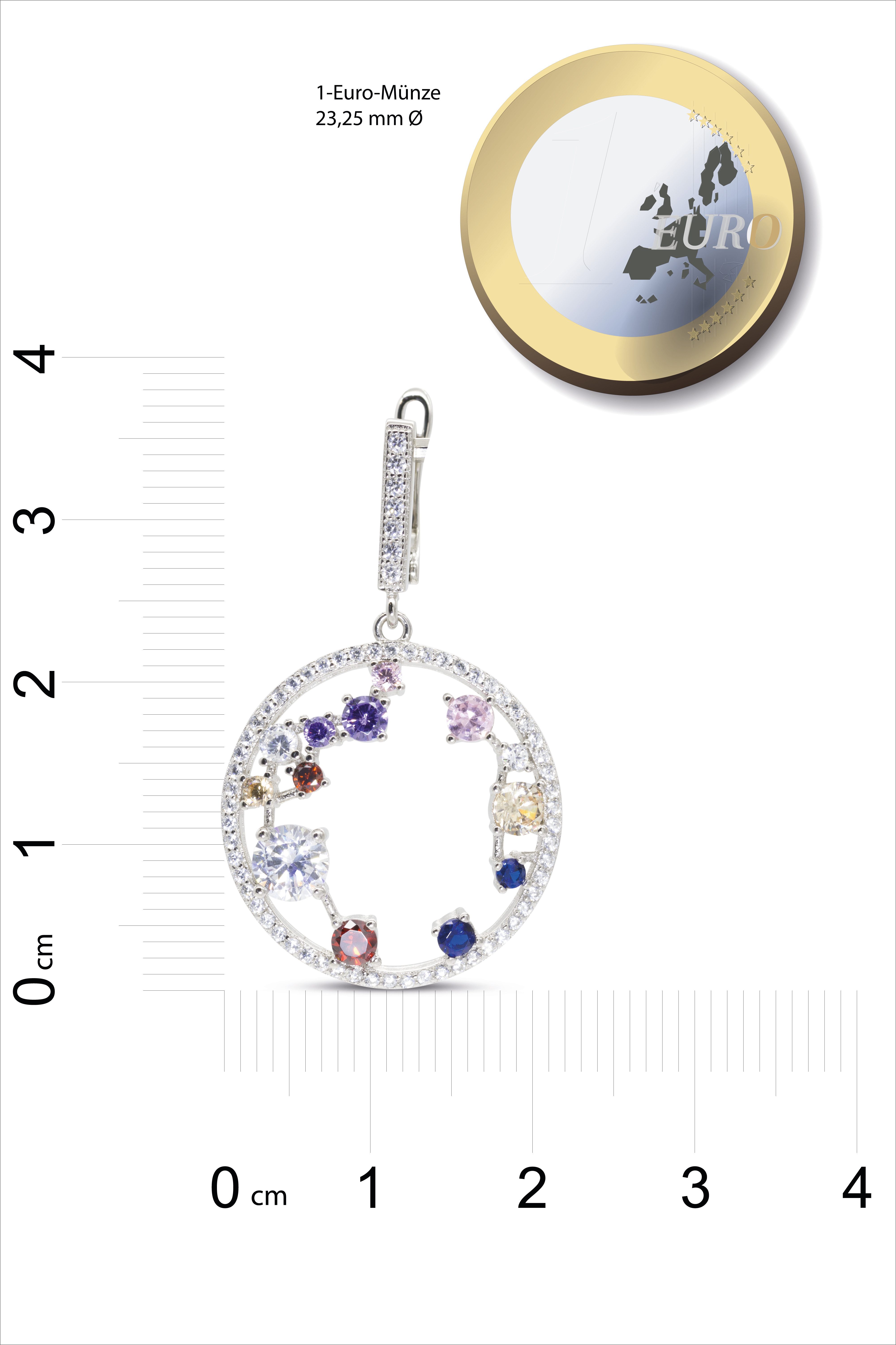 SCHEPPE SCHMUCK Paar Ohrhänger Creole - 925 Sterling Silber - je 14 Cubic Zirkonia multicolor (2-tlg., inclusive Schmuckbox), 3,63 x 2,2 x 0,45 cm