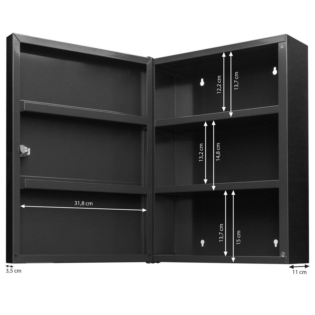 banjado große Stahl Russel Medizinschrank x 2 Jack und schwarz Fächer) 35 15cm kleine x (abschließbar, Bad 46 Dog 3