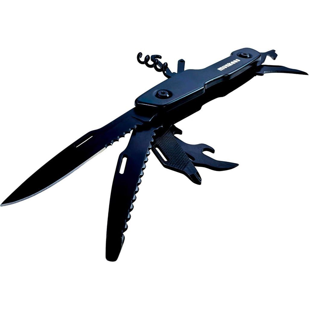 Munkees Universalmesser Taschenmesser Black Line 15-in-1, 7 cm Klinge, 139 g, kompakt, (Kein Set, 1 St), Klinge, Säge, Hakenlöser und Gurtschneider, kompakte Bauform